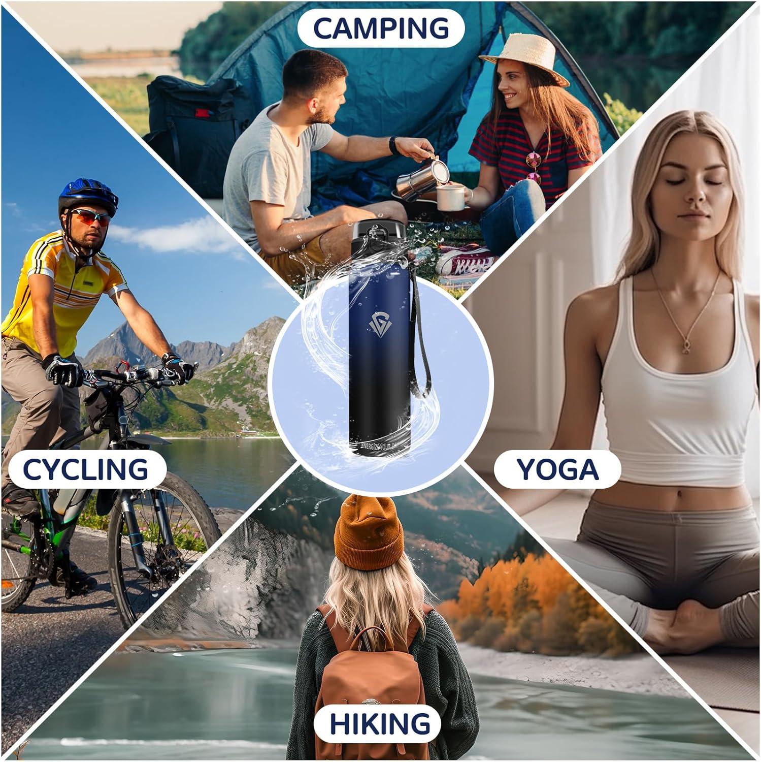 imageGrsta gourde Isotherme 1L Paille sans BPA Bouteille sous Vide Double Paroi AntiFuite Mtal Sport Camping GymBlueblack