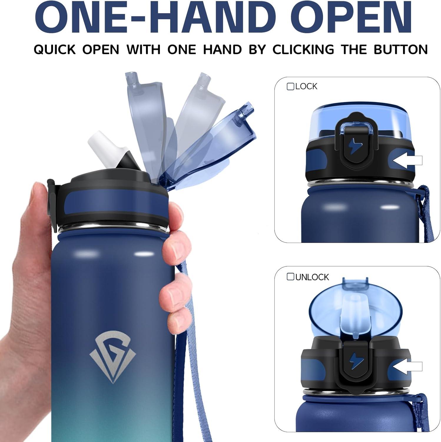 imageGrsta gourde Isotherme 1L Paille sans BPA Bouteille sous Vide Double Paroi AntiFuite Mtal Sport Camping GymBluegreen