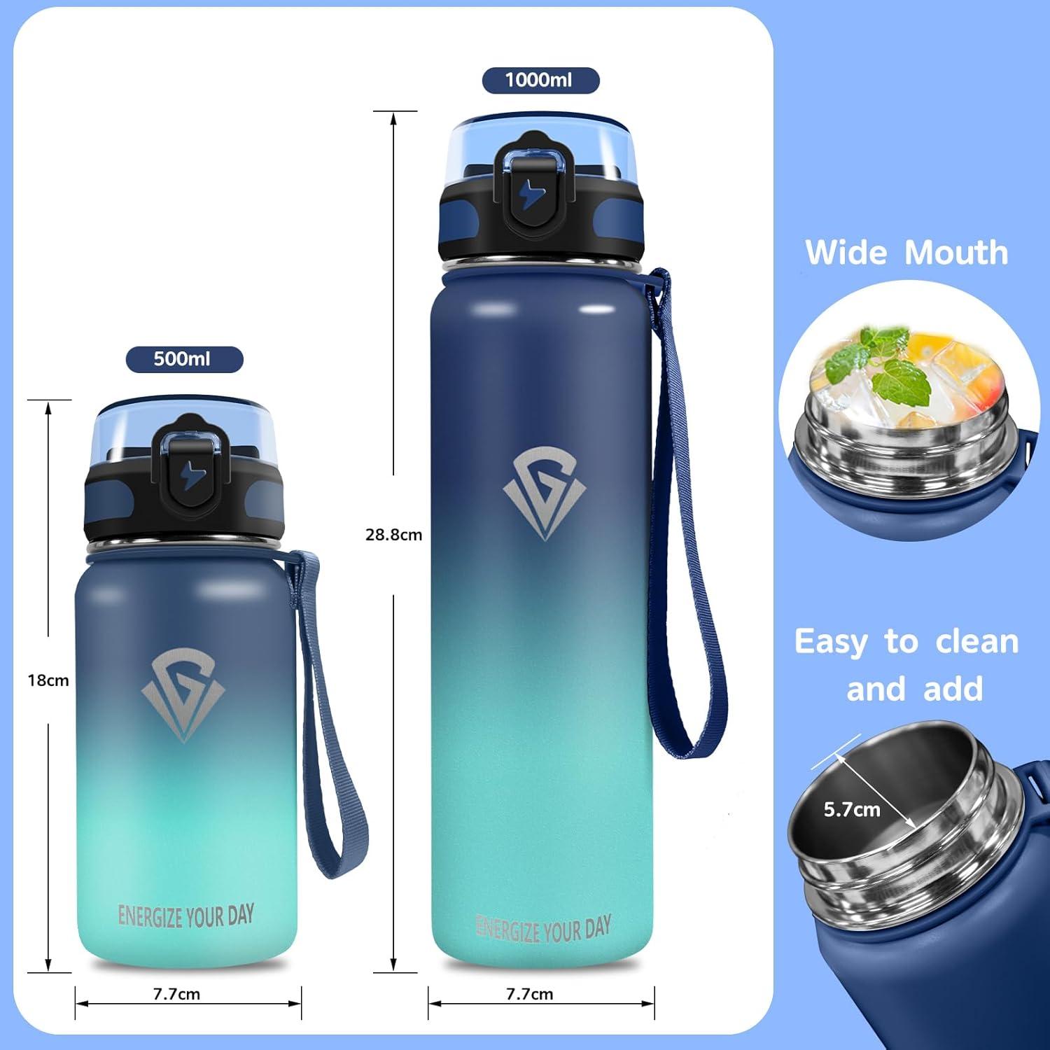 imageGrsta gourde Isotherme 1L Paille sans BPA Bouteille sous Vide Double Paroi AntiFuite Mtal Sport Camping GymBluegreen