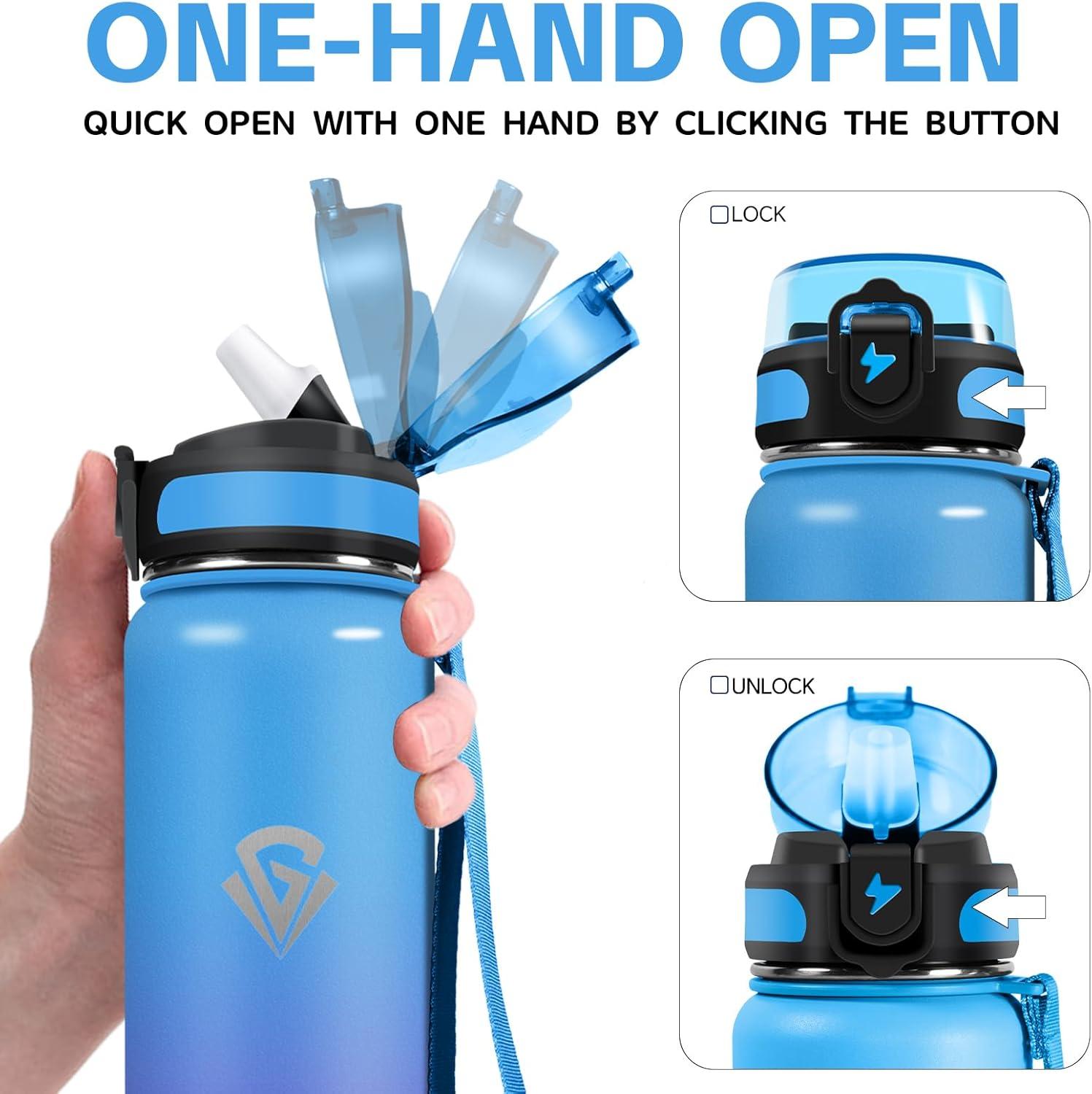 imageGrsta gourde Isotherme 1L Paille sans BPA Bouteille sous Vide Double Paroi AntiFuite Mtal Sport Camping GymBluepurple