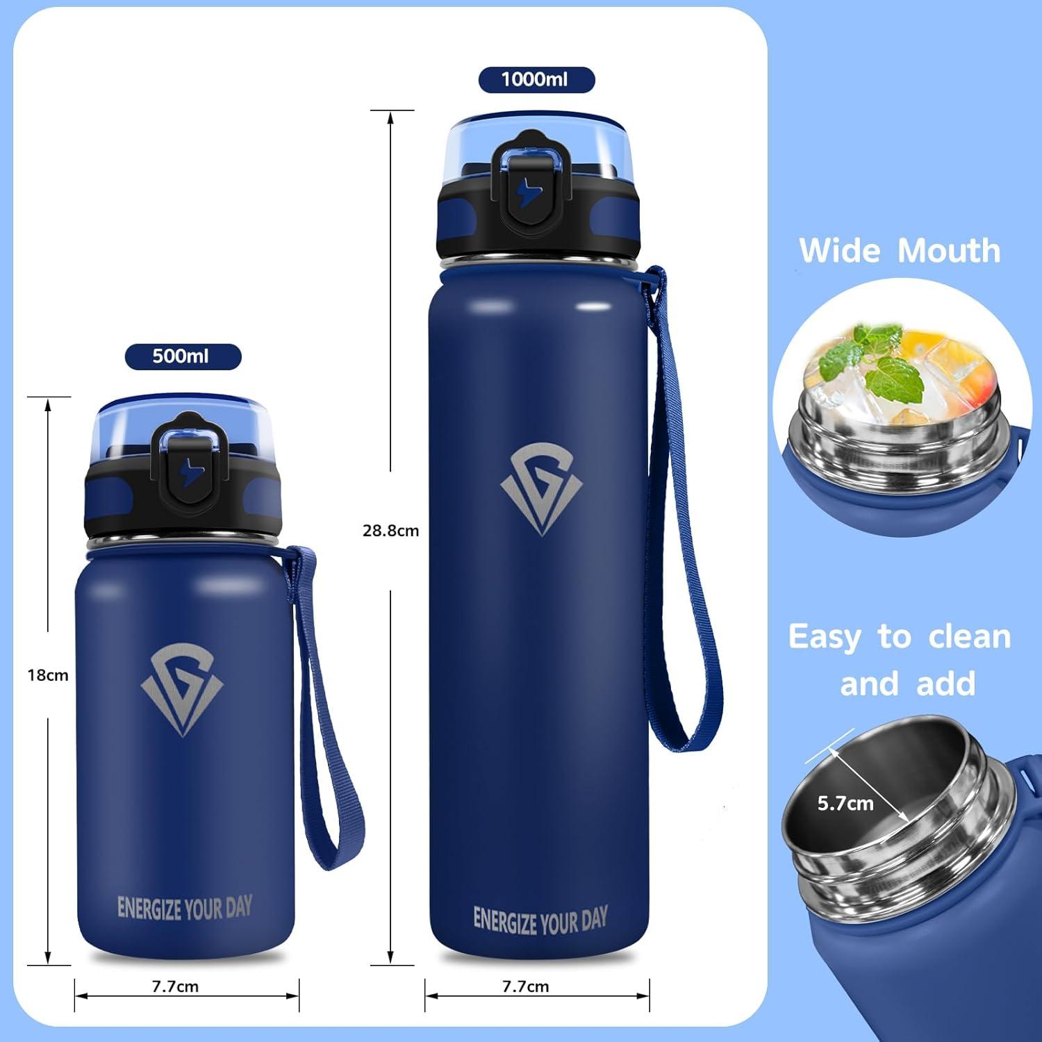 imageGrsta gourde Isotherme 1L Paille sans BPA Bouteille sous Vide Double Paroi AntiFuite Mtal Sport Camping GymDark Blue