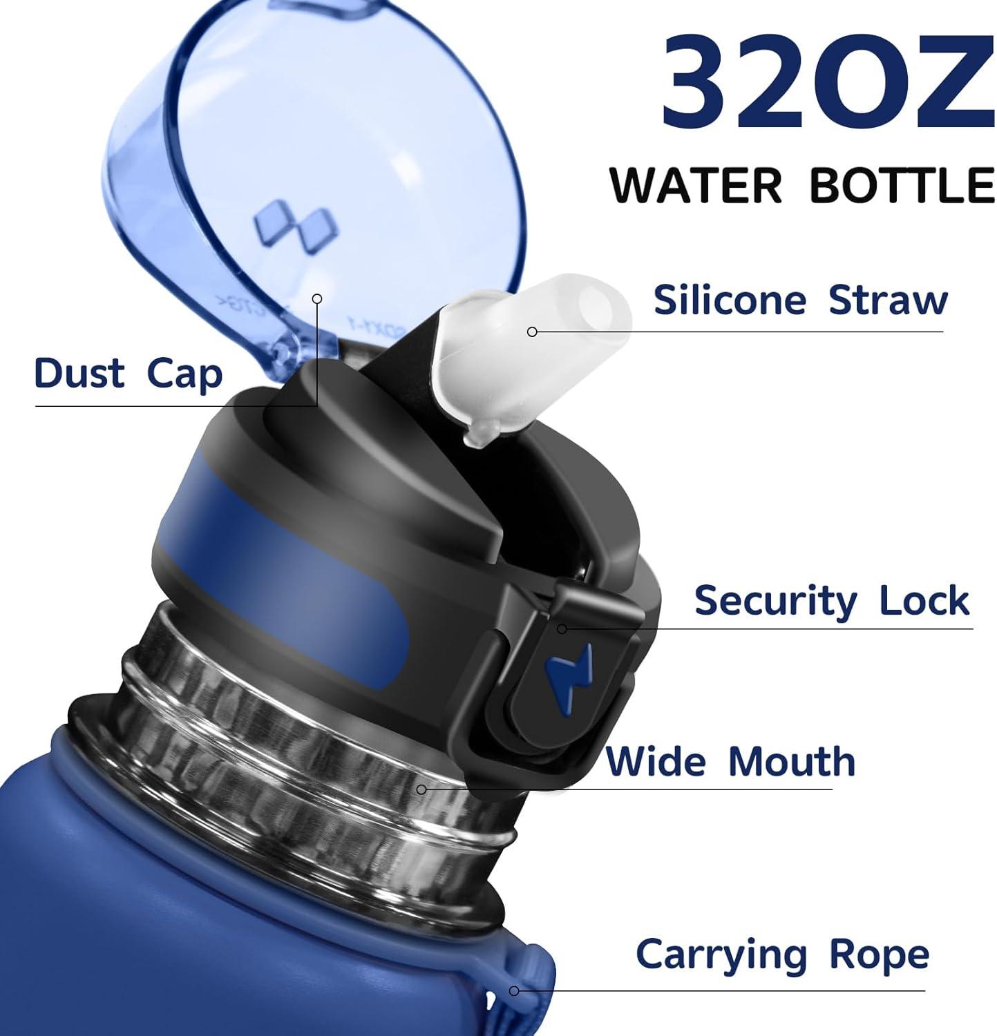 imageGrsta gourde Isotherme 1L Paille sans BPA Bouteille sous Vide Double Paroi AntiFuite Mtal Sport Camping GymDark Blue