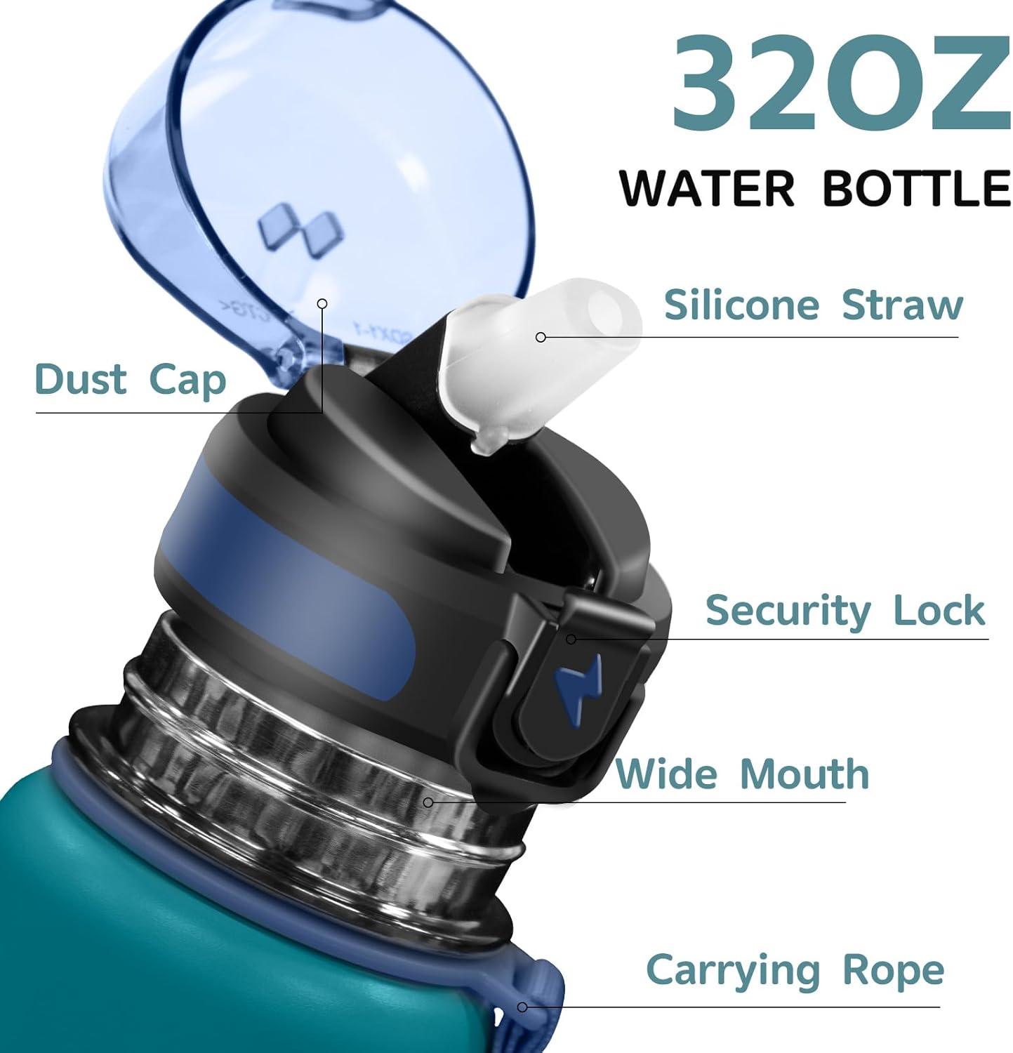 imageGrsta gourde Isotherme 1L Paille sans BPA Bouteille sous Vide Double Paroi AntiFuite Mtal Sport Camping GymDark Greenblue