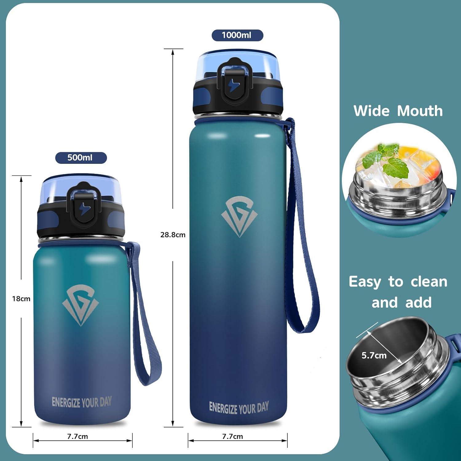 imageGrsta gourde Isotherme 1L Paille sans BPA Bouteille sous Vide Double Paroi AntiFuite Mtal Sport Camping GymDark Greenblue