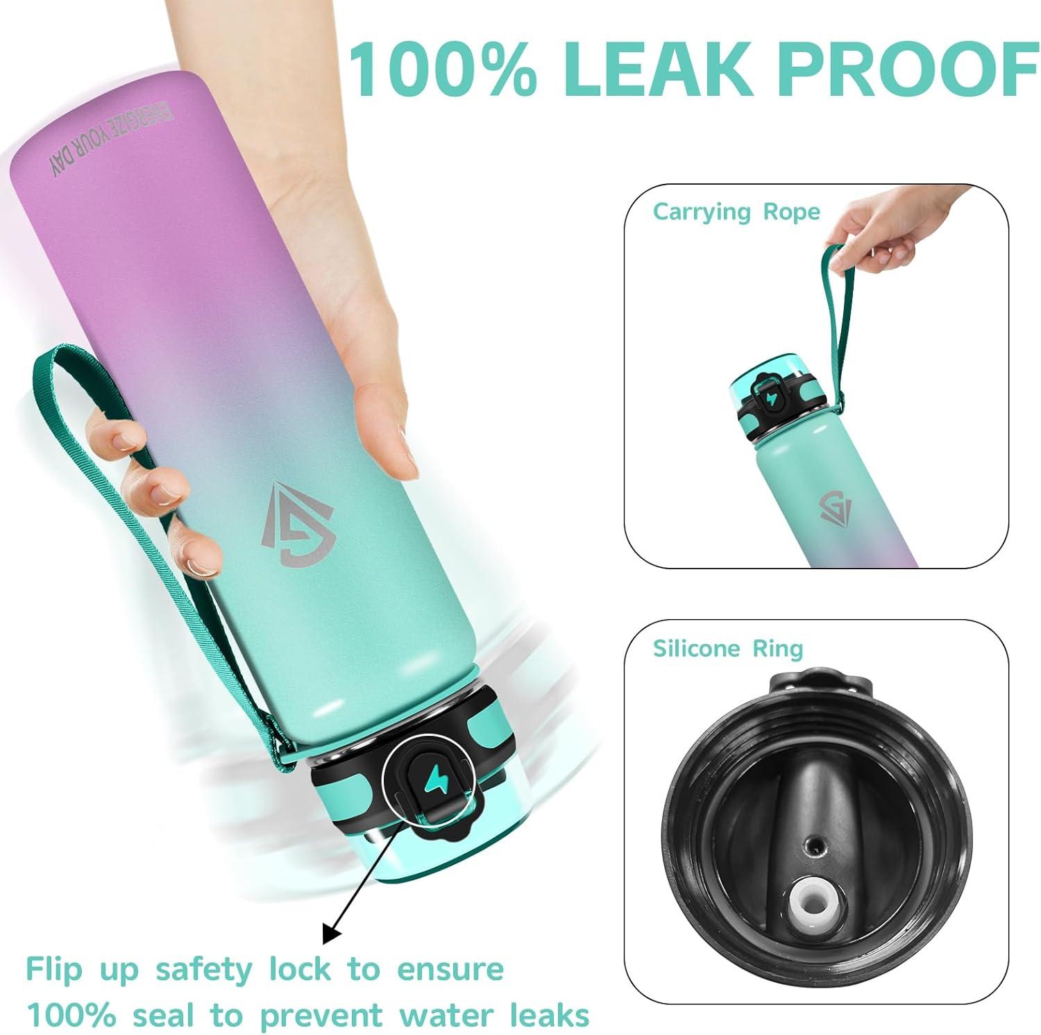 imageGrsta gourde Isotherme 1L Paille sans BPA Bouteille sous Vide Double Paroi AntiFuite Mtal Sport Camping GymGreenpink