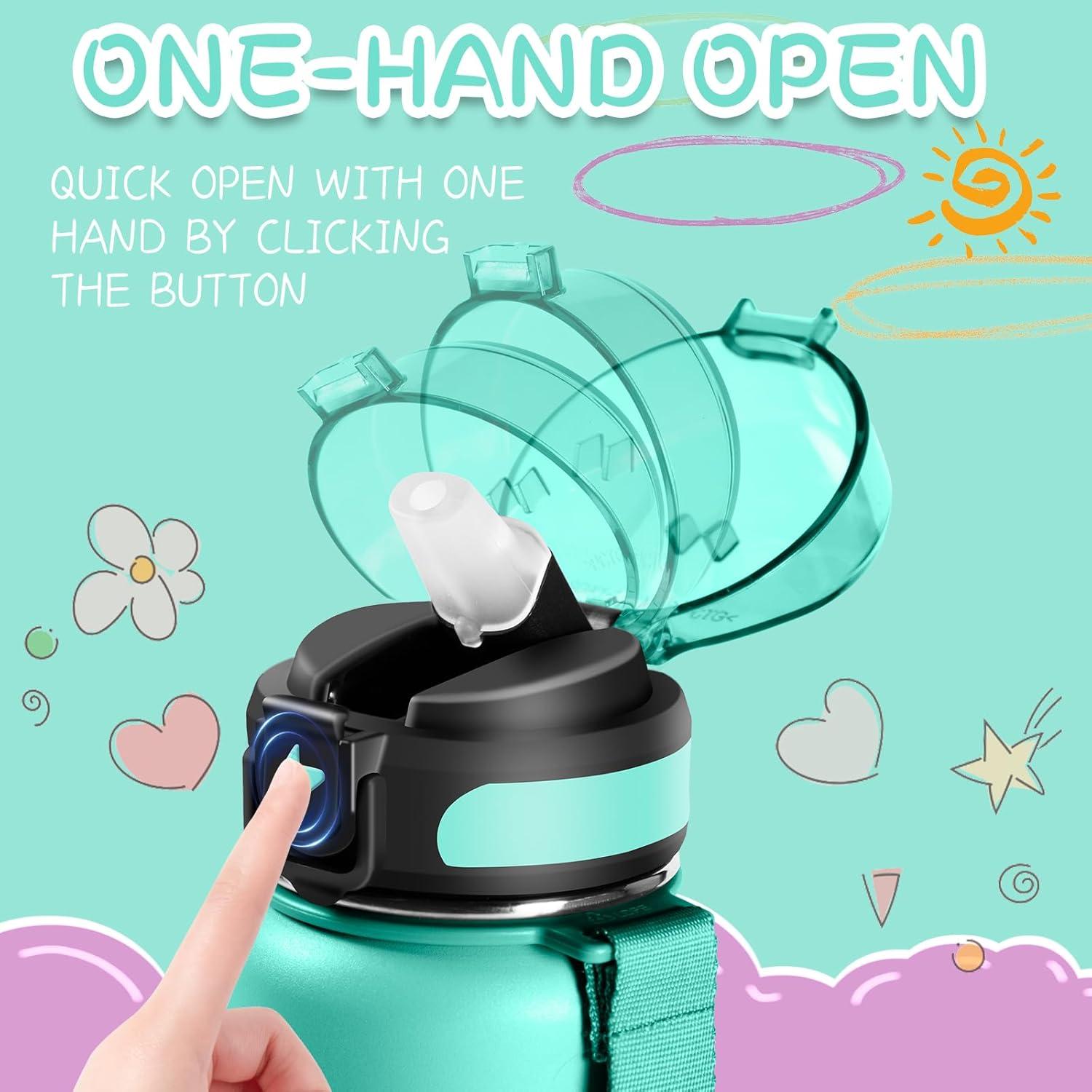 imageGrsta gourde Isotherme 1L Paille sans BPA Bouteille sous Vide Double Paroi AntiFuite Mtal Sport Camping GymGreenpink