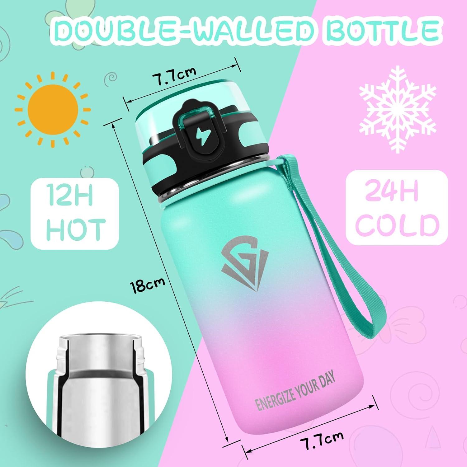 imageGrsta gourde Isotherme 1L Paille sans BPA Bouteille sous Vide Double Paroi AntiFuite Mtal Sport Camping GymGreenpink