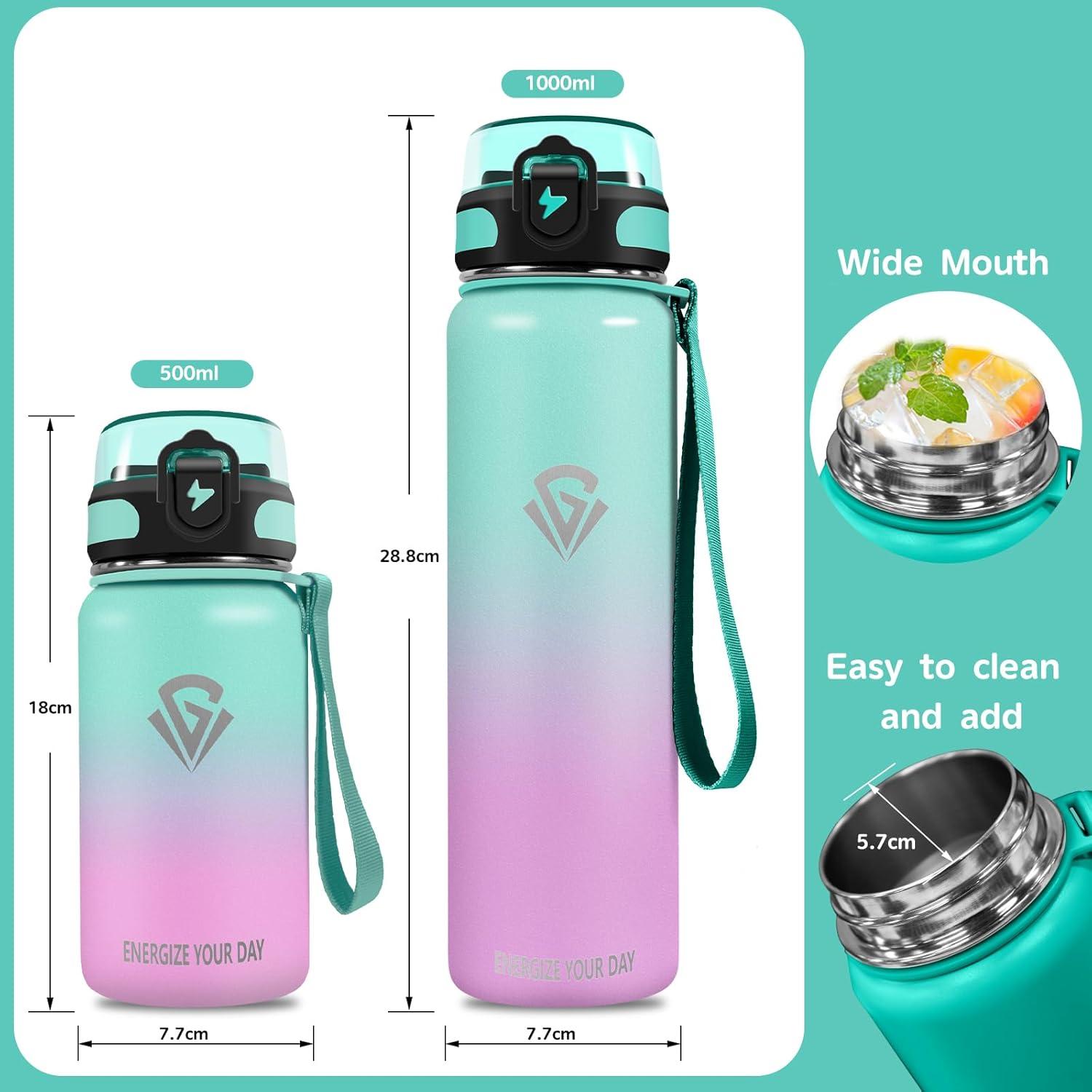 imageGrsta gourde Isotherme 1L Paille sans BPA Bouteille sous Vide Double Paroi AntiFuite Mtal Sport Camping GymGreenpink