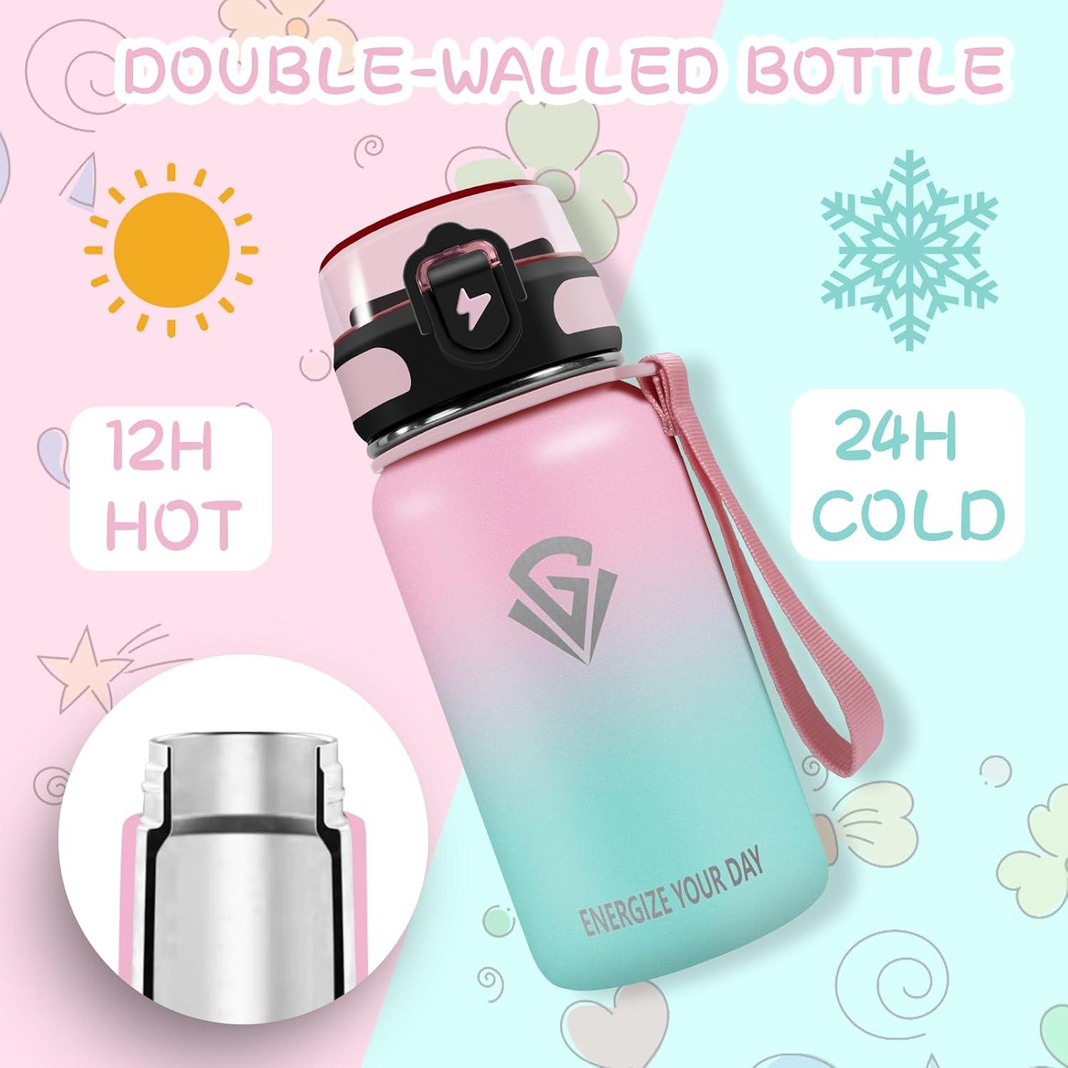 imageGrsta gourde Isotherme 1L Paille sans BPA Bouteille sous Vide Double Paroi AntiFuite Mtal Sport Camping GymLight Pinkgreen