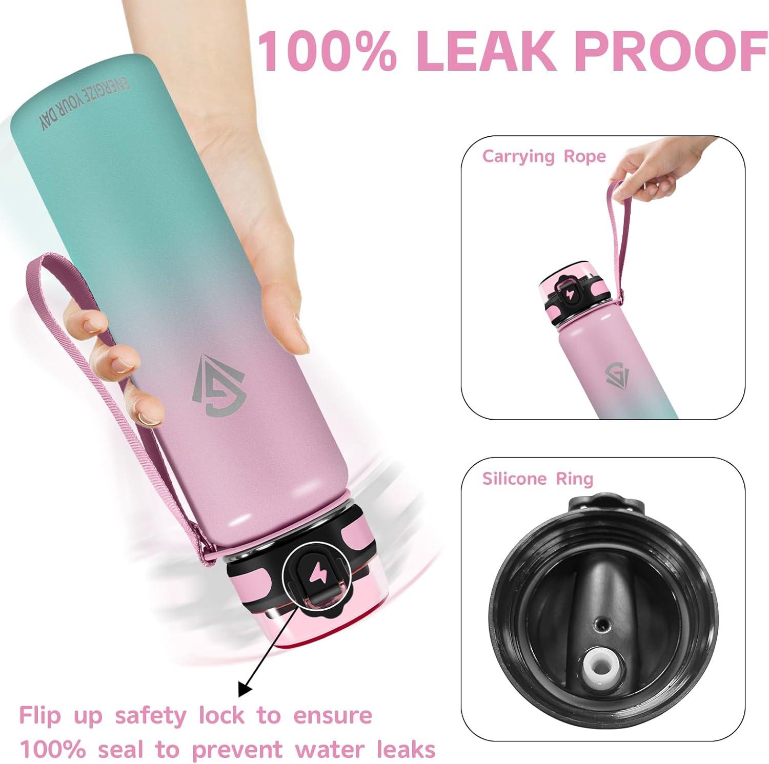 imageGrsta gourde Isotherme 1L Paille sans BPA Bouteille sous Vide Double Paroi AntiFuite Mtal Sport Camping GymLight Pinkgreen