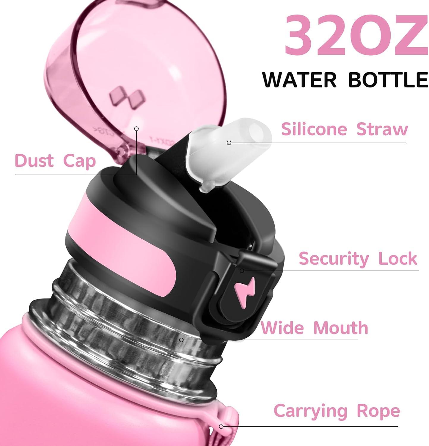 imageGrsta gourde Isotherme 1L Paille sans BPA Bouteille sous Vide Double Paroi AntiFuite Mtal Sport Camping GymLight Pinkgreen