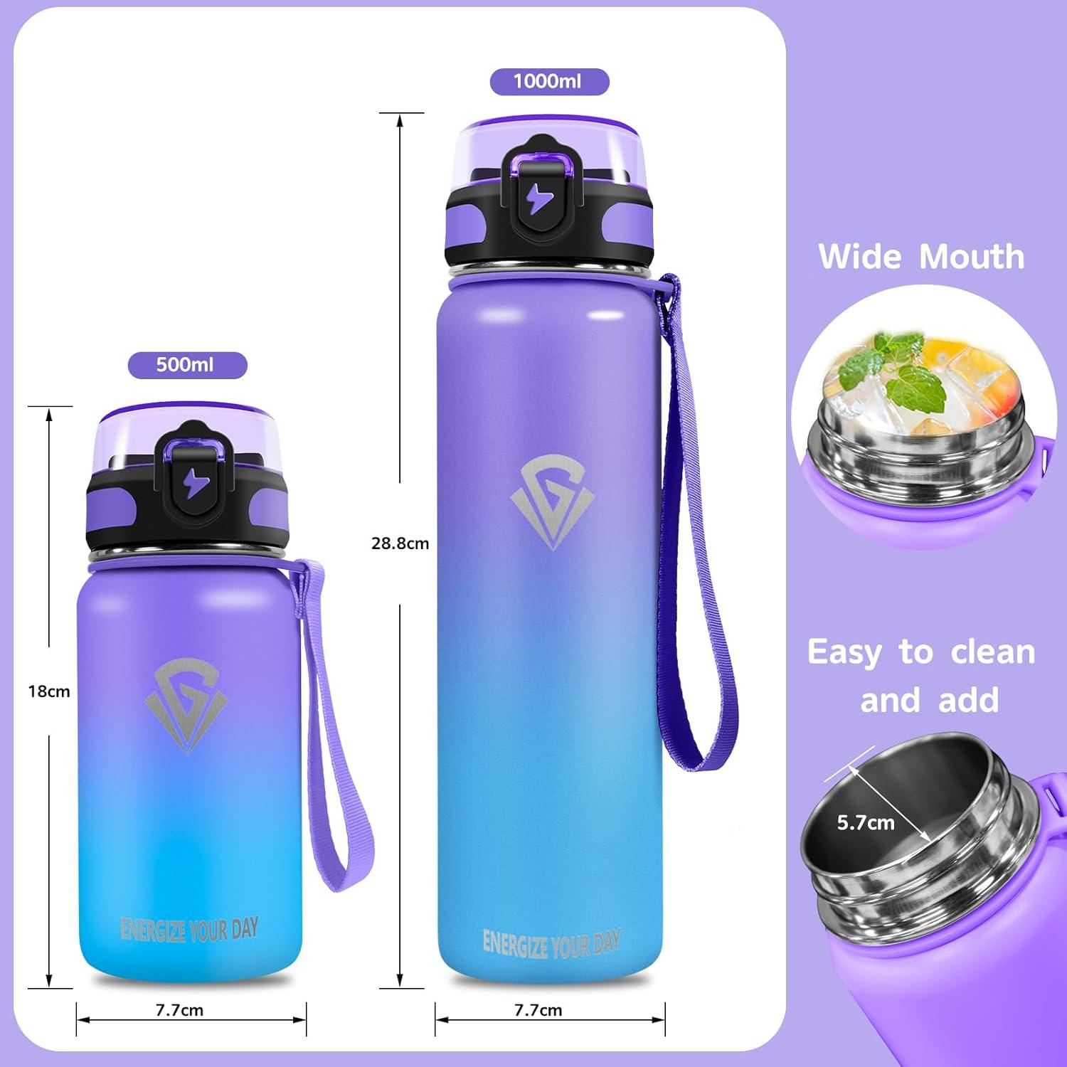 imageGrsta gourde Isotherme 1L Paille sans BPA Bouteille sous Vide Double Paroi AntiFuite Mtal Sport Camping GymPurpleblue