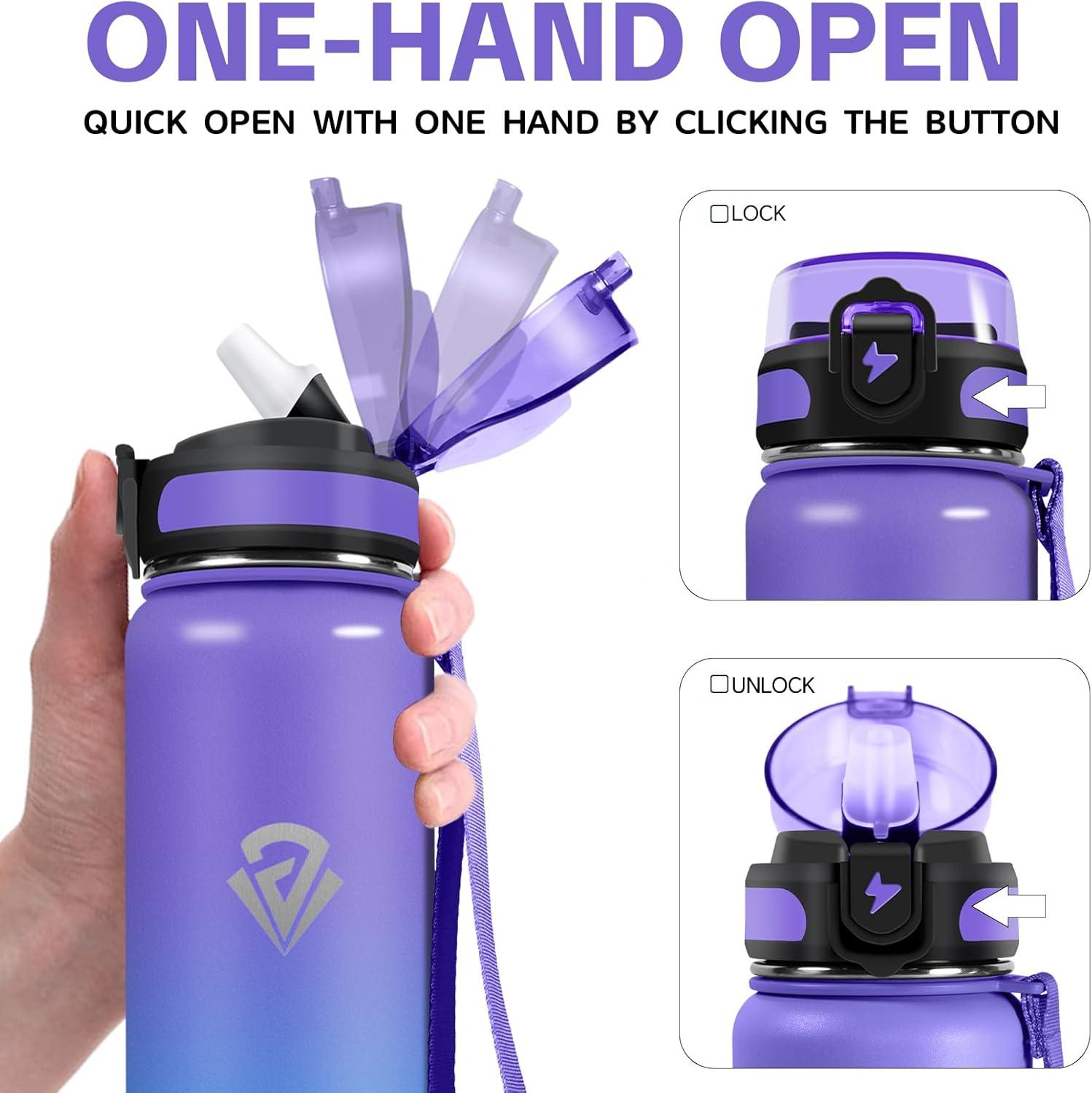 imageGrsta gourde Isotherme 1L Paille sans BPA Bouteille sous Vide Double Paroi AntiFuite Mtal Sport Camping GymPurpleblue