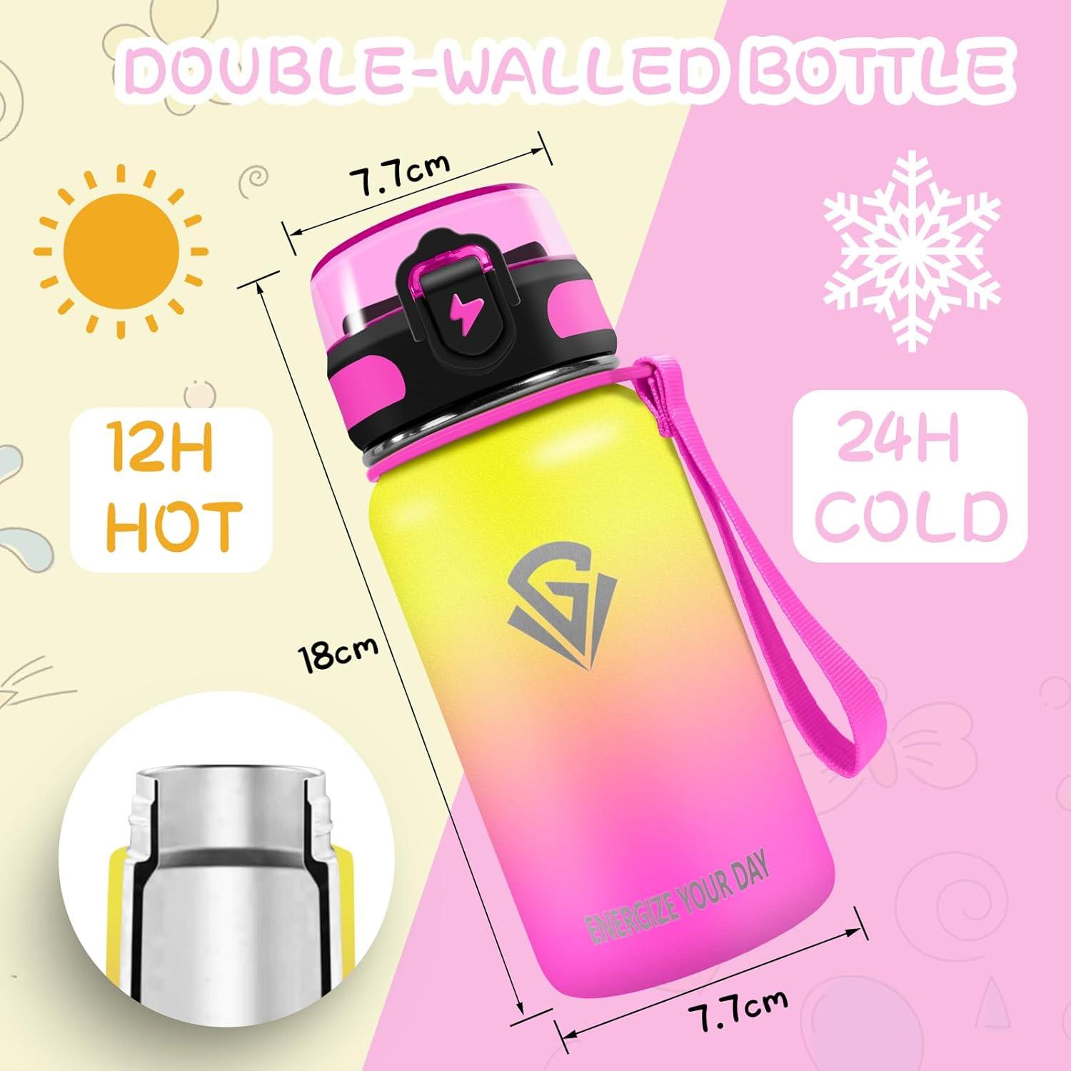 imageGrsta gourde Isotherme 1L Paille sans BPA Bouteille sous Vide Double Paroi AntiFuite Mtal Sport Camping GymYellowpink
