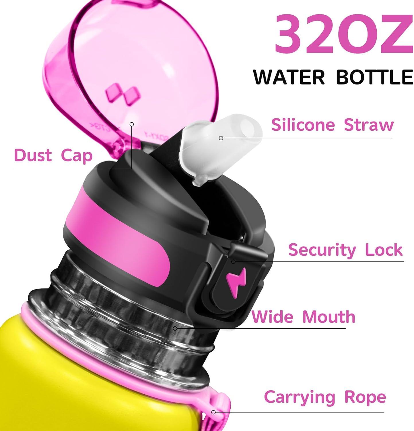 imageGrsta gourde Isotherme 1L Paille sans BPA Bouteille sous Vide Double Paroi AntiFuite Mtal Sport Camping GymYellowpink