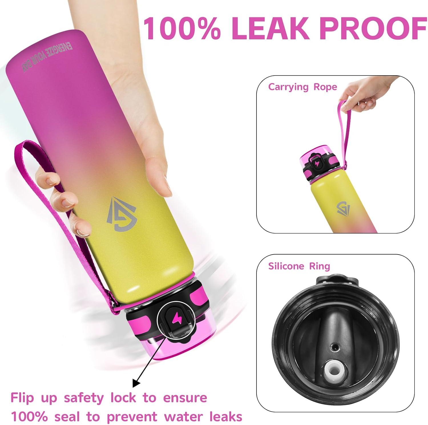 imageGrsta gourde Isotherme 1L Paille sans BPA Bouteille sous Vide Double Paroi AntiFuite Mtal Sport Camping GymYellowpink