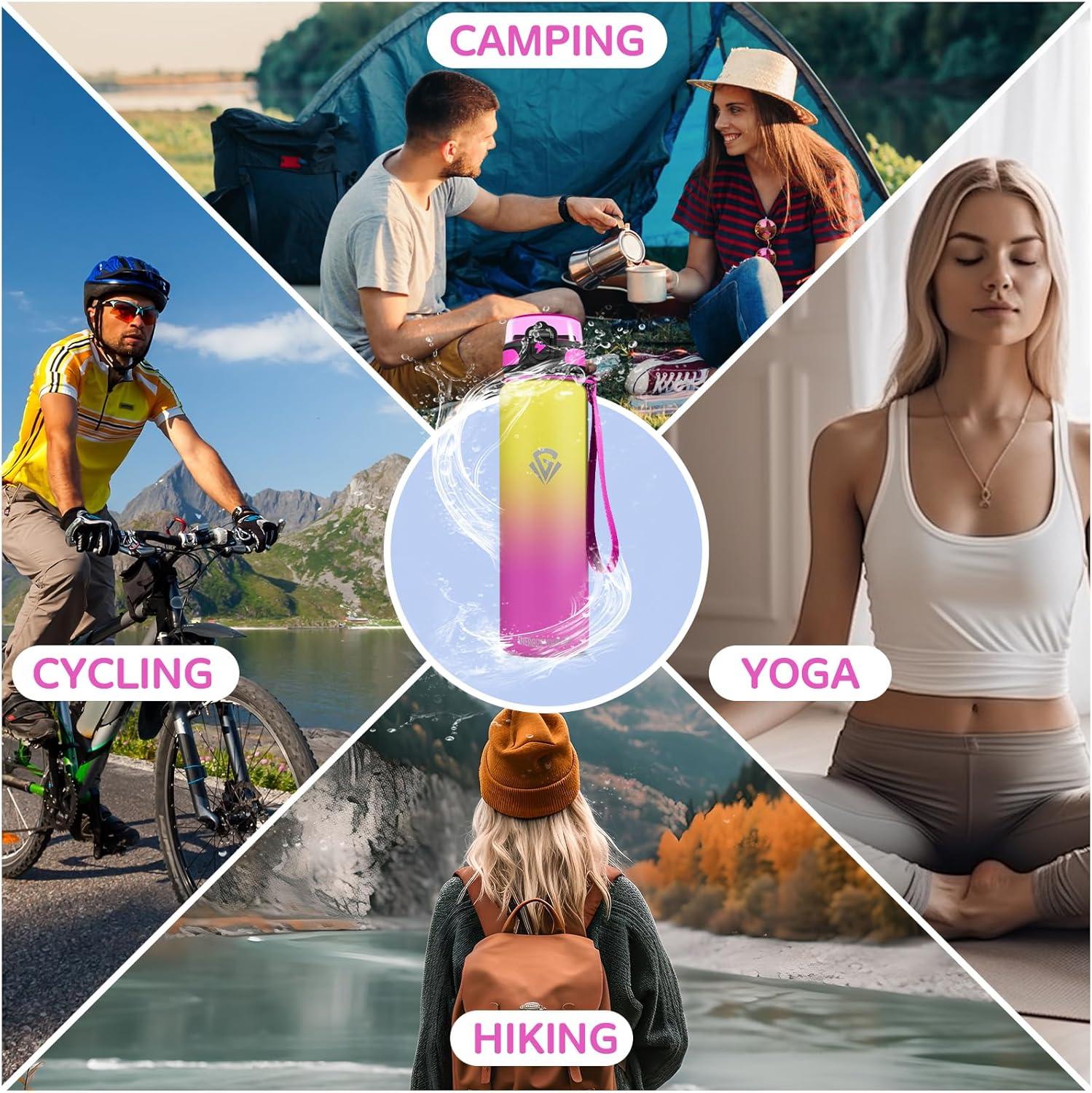 imageGrsta gourde Isotherme 1L Paille sans BPA Bouteille sous Vide Double Paroi AntiFuite Mtal Sport Camping GymYellowpink