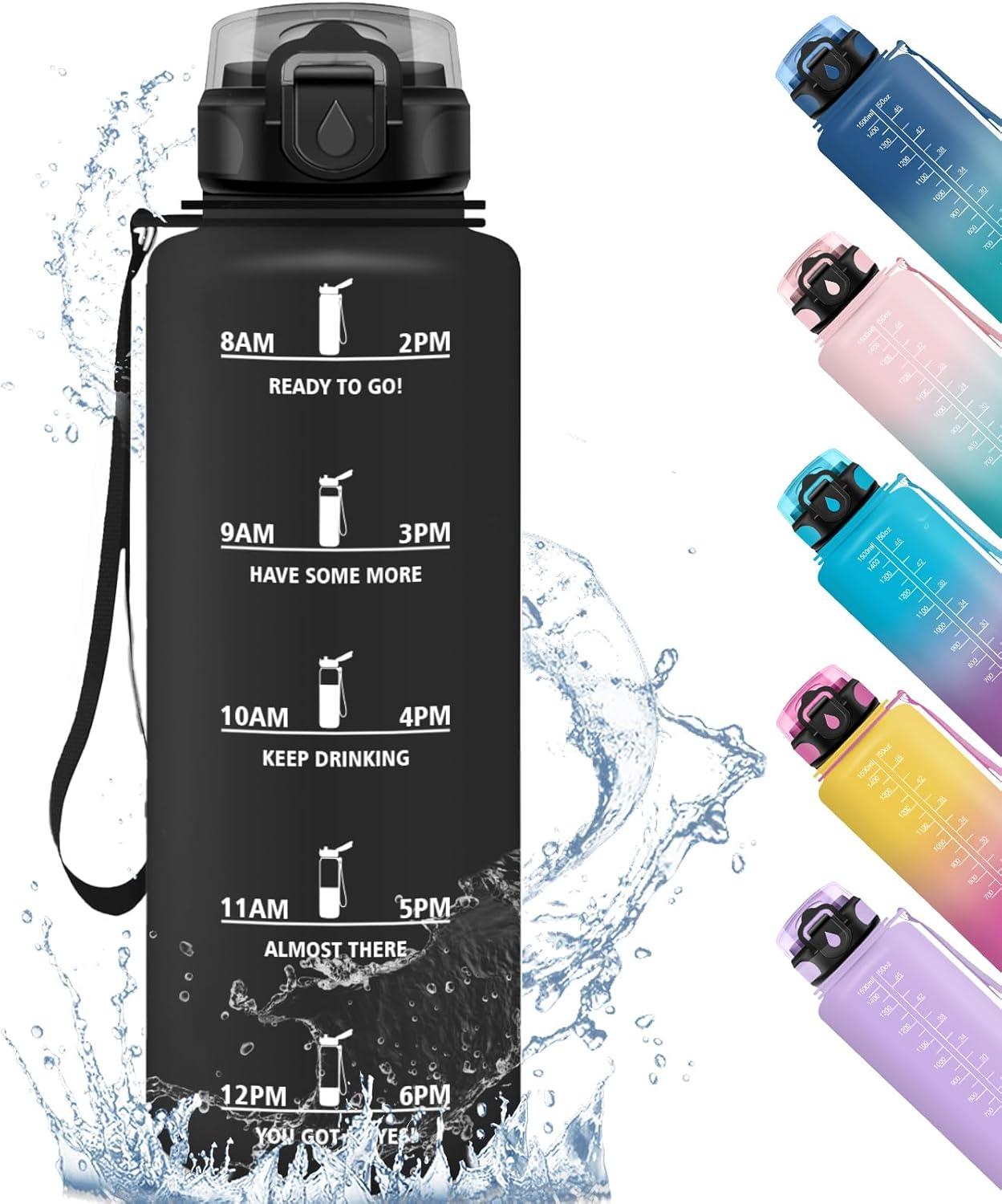 imageHoneyHolly Gourde 500ML tanche ampamp Rutilisable Gourde Sport Motivation avec Marqueur Antifuite Bouteille Bouteille deau Gourdes pour Gym Enfant Adulte cole Bureau Yoga CampingNoir