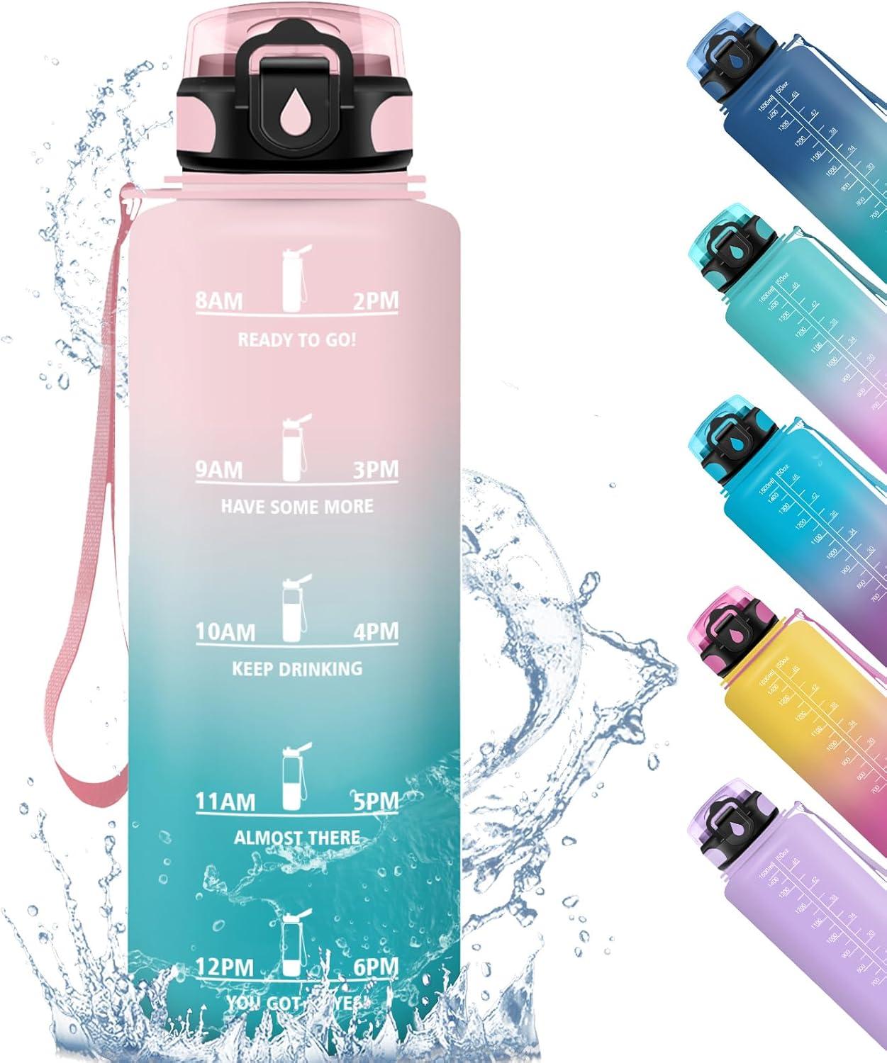 imageHoneyHolly Gourde 500ML tanche ampamp Rutilisable Gourde Sport Motivation avec Marqueur Antifuite Bouteille Bouteille deau Gourdes pour Gym Enfant Adulte cole Bureau Yoga CampingCyan Rose