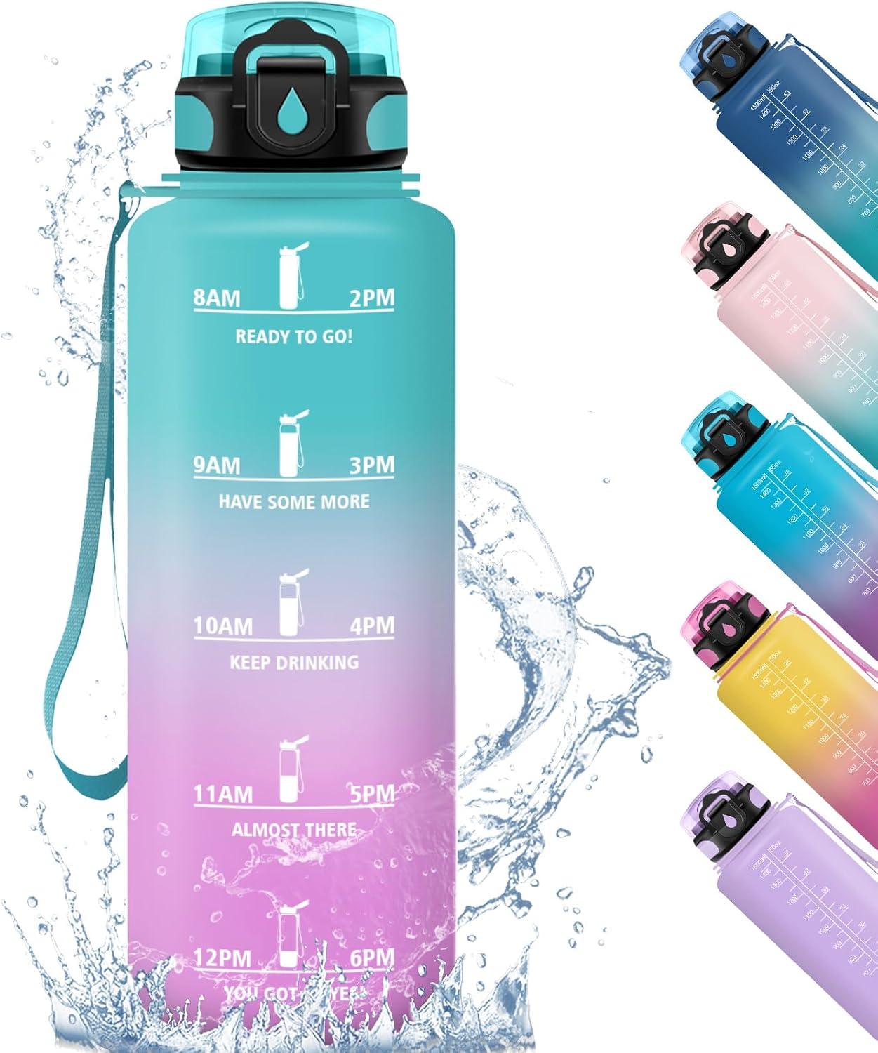 imageHoneyHolly Gourde 500ML tanche ampamp Rutilisable Gourde Sport Motivation avec Marqueur Antifuite Bouteille Bouteille deau Gourdes pour Gym Enfant Adulte cole Bureau Yoga CampingVert Poudre
