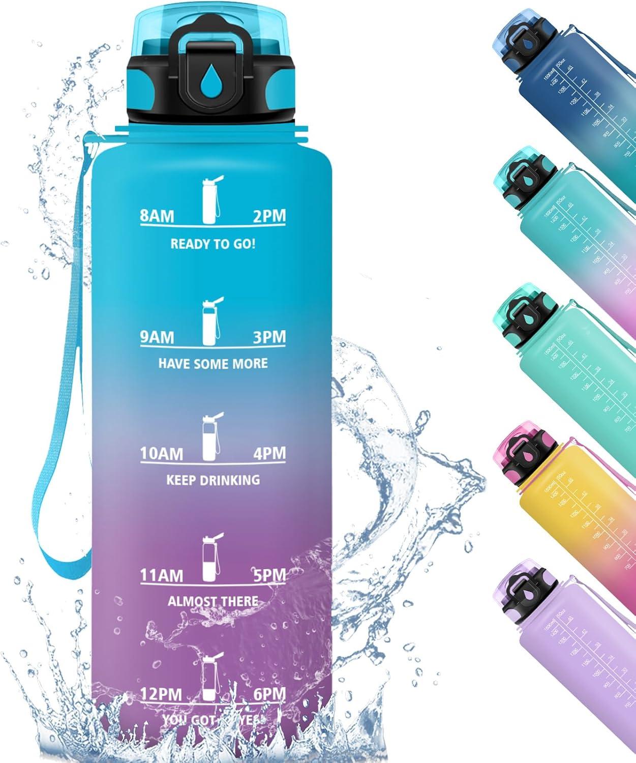imageHoneyHolly Gourde 500ML tanche ampamp Rutilisable Gourde Sport Motivation avec Marqueur Antifuite Bouteille Bouteille deau Gourdes pour Gym Enfant Adulte cole Bureau Yoga CampingBleu Violet