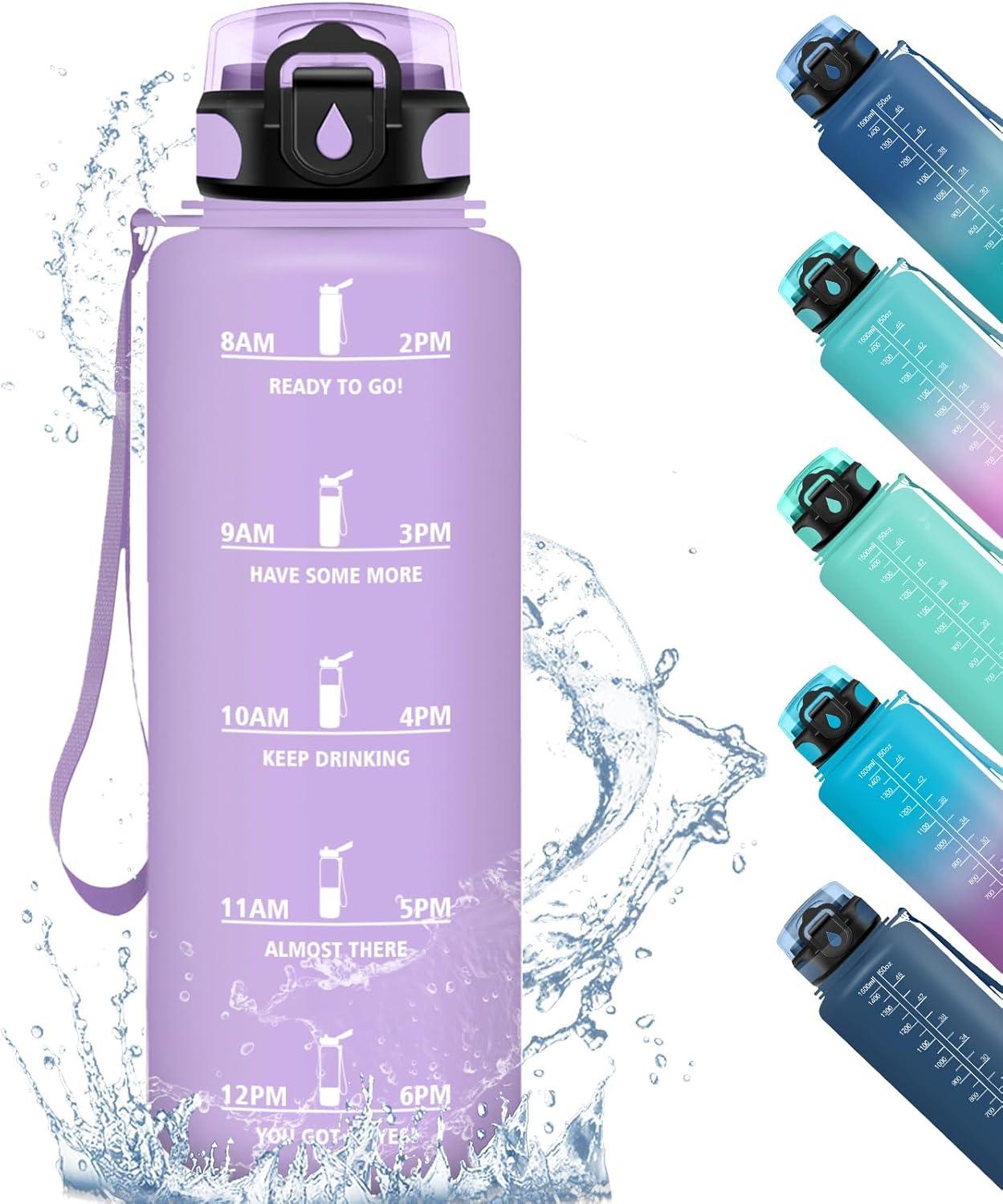 imageHoneyHolly Gourde 500ML tanche ampamp Rutilisable Gourde Sport Motivation avec Marqueur Antifuite Bouteille Bouteille deau Gourdes pour Gym Enfant Adulte cole Bureau Yoga CampingViolet Clair