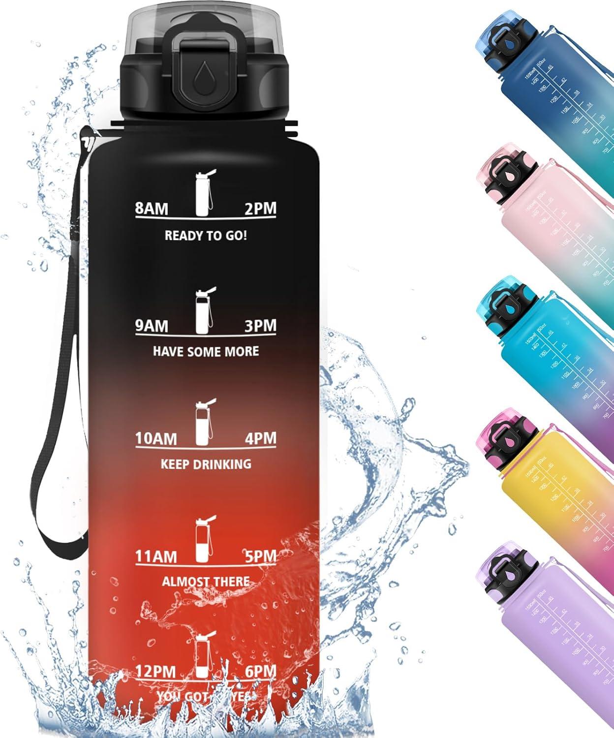 imageHoneyHolly Gourde 500ML tanche ampamp Rutilisable Gourde Sport Motivation avec Marqueur Antifuite Bouteille Bouteille deau Gourdes pour Gym Enfant Adulte cole Bureau Yoga CampingNoir Rouge