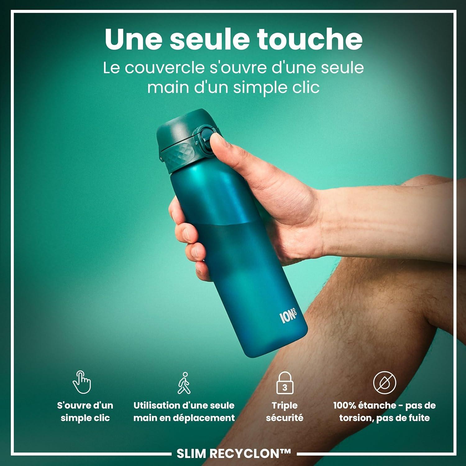 imageIon8 Gourde 500ml AntiFuite Facile Ouvrir Verrouillage Scuris Lavable en Lavevaisselle Sans BPA Poigne de Transport Sadapte aux Portegobelets Facile NettoyerAqua