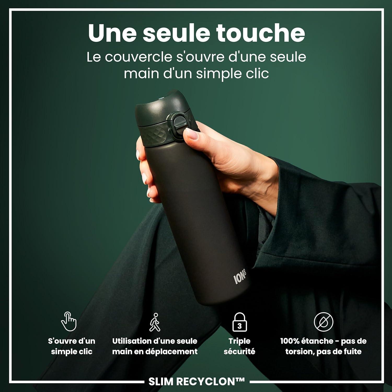 imageIon8 Gourde 500ml AntiFuite Facile Ouvrir Verrouillage Scuris Lavable en Lavevaisselle Sans BPA Poigne de Transport Sadapte aux Portegobelets Facile NettoyerVert Fonc