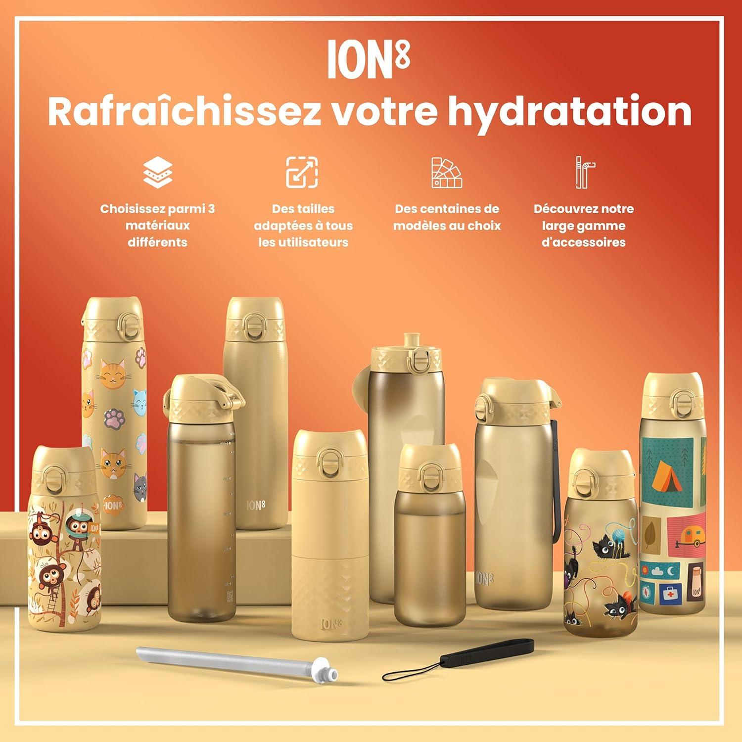 imageIon8 Gourde 500ml AntiFuite Facile Ouvrir Verrouillage Scuris Lavable en Lavevaisselle Sans BPA Poigne de Transport Sadapte aux Portegobelets Facile NettoyerDsert