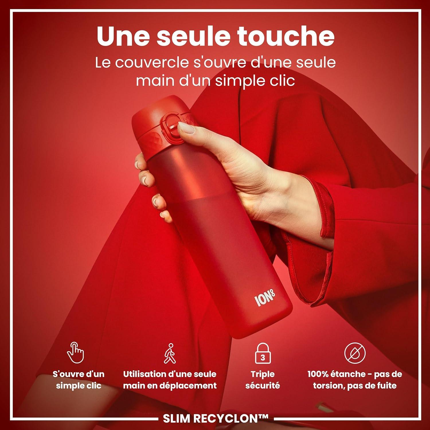 imageIon8 Gourde 500ml AntiFuite Facile Ouvrir Verrouillage Scuris Lavable en Lavevaisselle Sans BPA Poigne de Transport Sadapte aux Portegobelets Facile NettoyerRouge