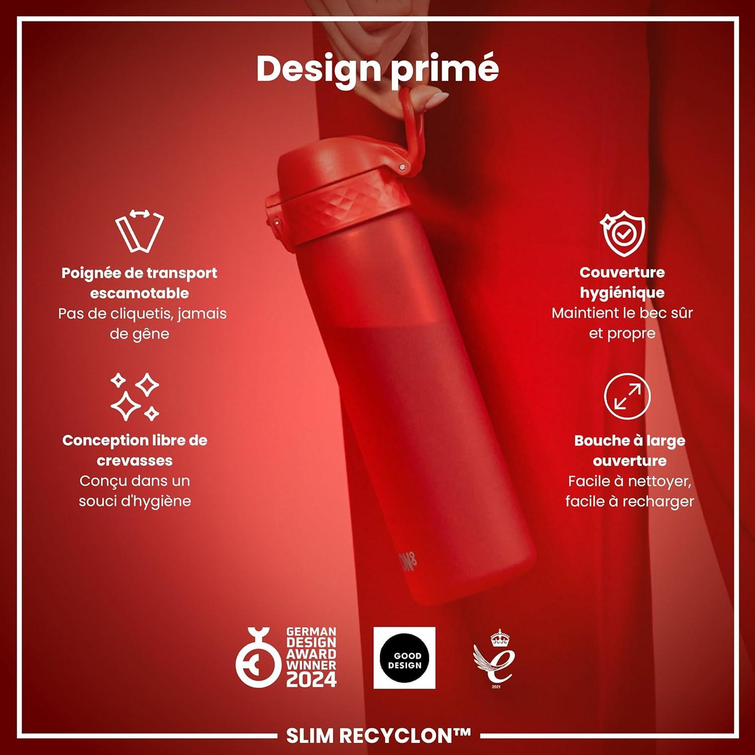 imageIon8 Gourde 500ml AntiFuite Facile Ouvrir Verrouillage Scuris Lavable en Lavevaisselle Sans BPA Poigne de Transport Sadapte aux Portegobelets Facile NettoyerRouge