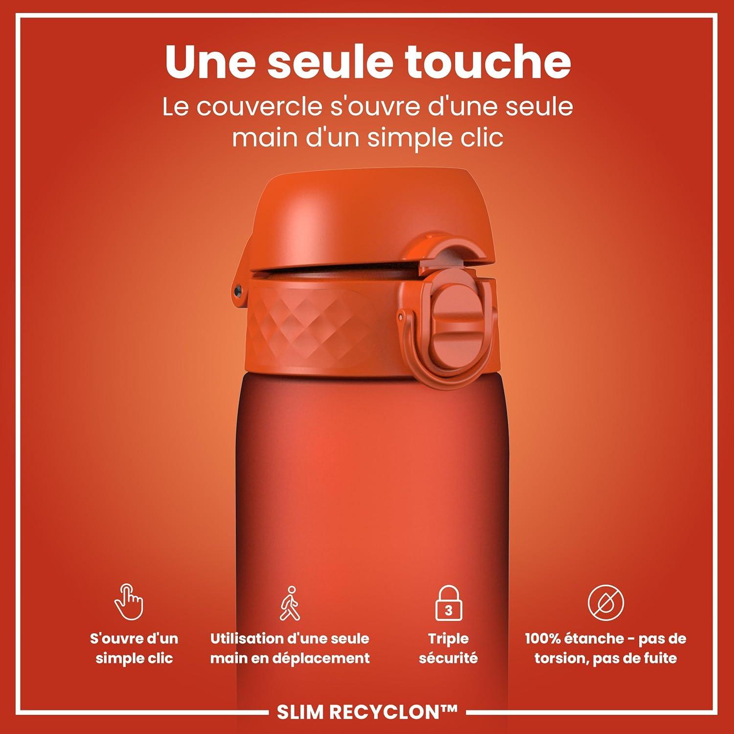 imageIon8 Gourde 500ml AntiFuite Facile Ouvrir Verrouillage Scuris Lavable en Lavevaisselle Sans BPA Poigne de Transport Sadapte aux Portegobelets Facile NettoyerOrange
