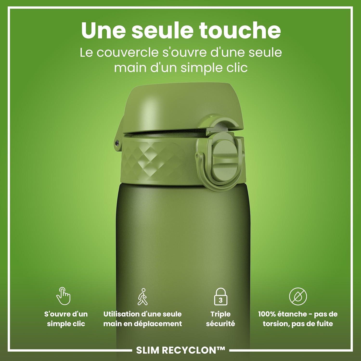 imageIon8 Gourde 500ml AntiFuite Facile Ouvrir Verrouillage Scuris Lavable en Lavevaisselle Sans BPA Poigne de Transport Sadapte aux Portegobelets Facile NettoyerVert Kaki
