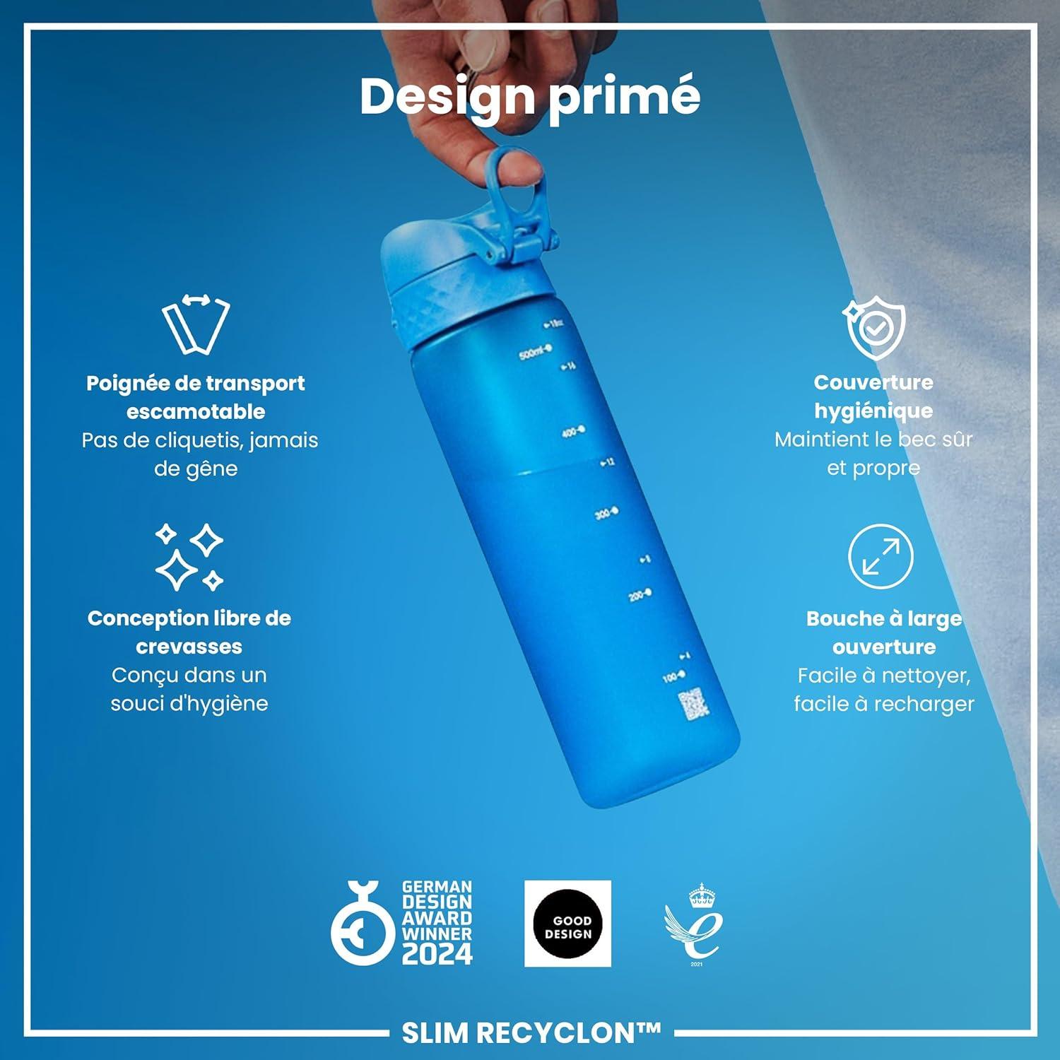 imageIon8 Gourde 500ml AntiFuite Facile Ouvrir Verrouillage Scuris Lavable en Lavevaisselle Sans BPA Poigne de Transport Sadapte aux Portegobelets Facile NettoyerBleu