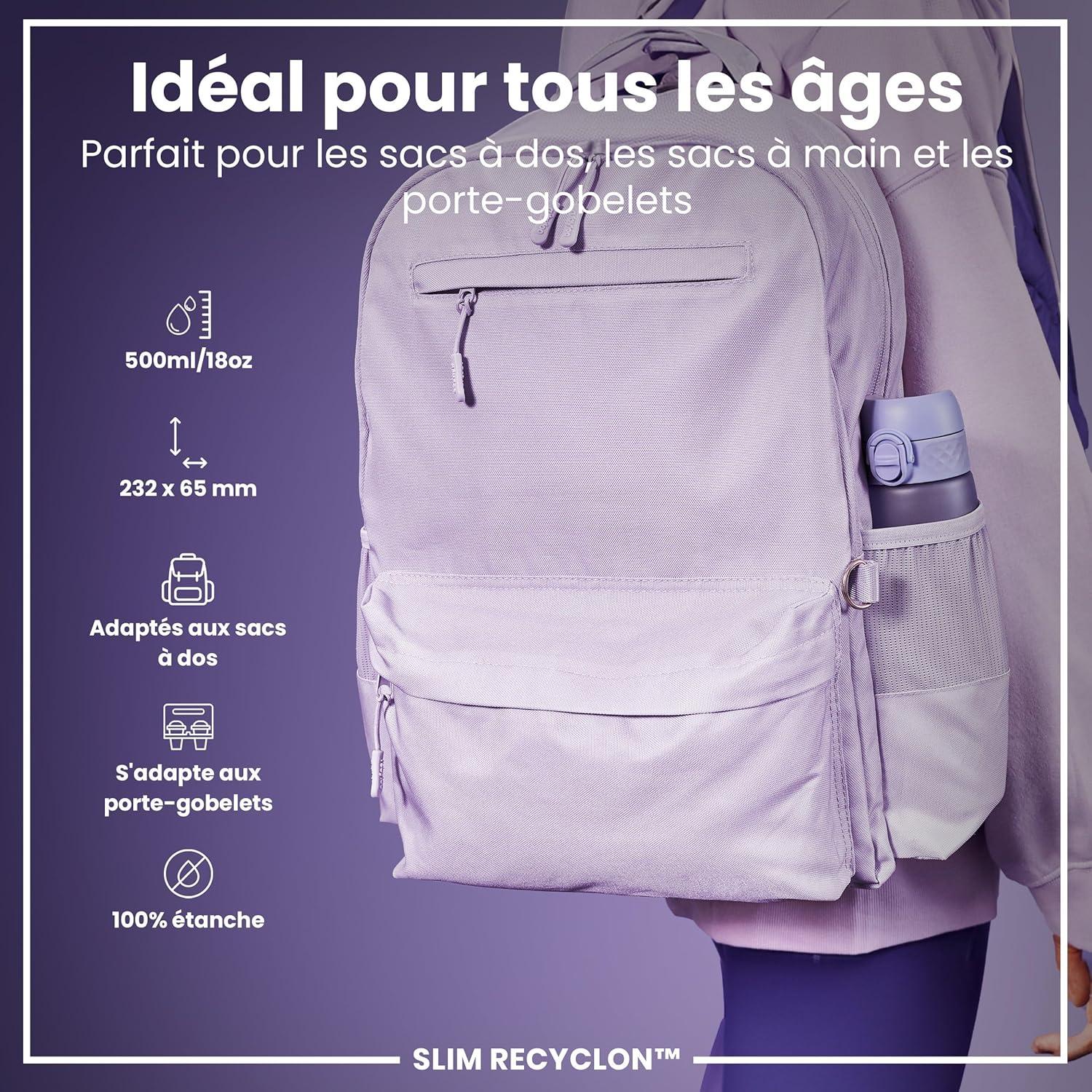 imageIon8 Gourde 500ml AntiFuite Facile Ouvrir Verrouillage Scuris Lavable en Lavevaisselle Sans BPA Poigne de Transport Sadapte aux Portegobelets Facile NettoyerViolet Clair