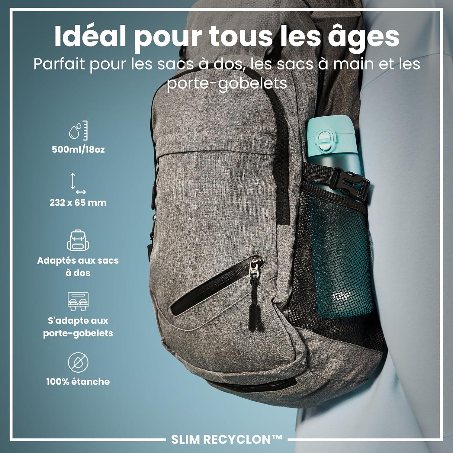 imageIon8 Gourde 500ml AntiFuite Facile Ouvrir Verrouillage Scuris Lavable en Lavevaisselle Sans BPA Poigne de Transport Sadapte aux Portegobelets Facile NettoyerBleu Sonique