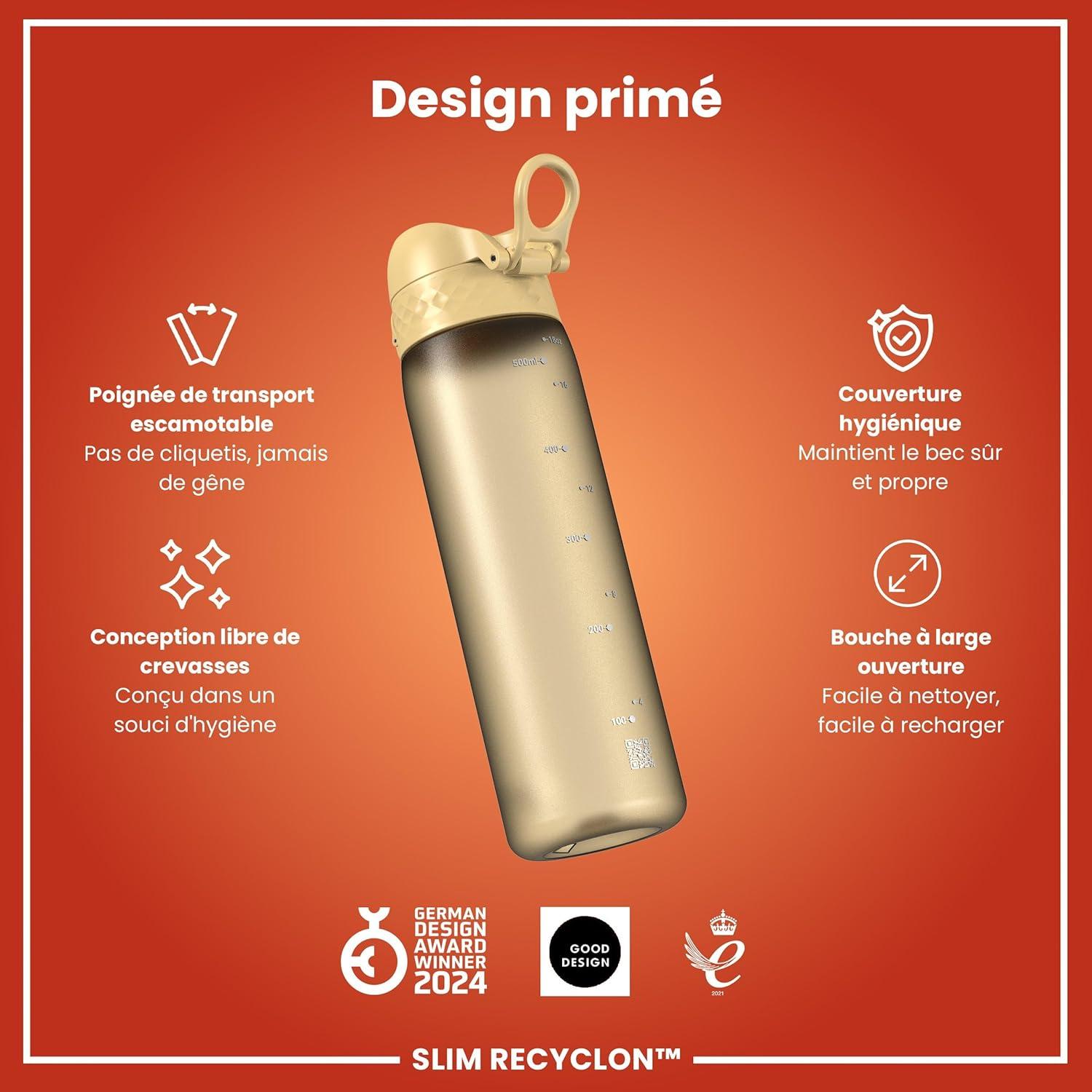 imageIon8 Gourde 500ml AntiFuite Facile Ouvrir Verrouillage Scuris Lavable en Lavevaisselle Sans BPA Poigne de Transport Sadapte aux Portegobelets Facile NettoyerDsert
