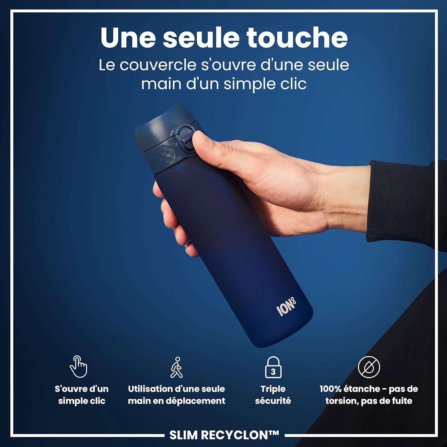 imageIon8 Gourde 500ml AntiFuite Facile Ouvrir Verrouillage Scuris Lavable en Lavevaisselle Sans BPA Poigne de Transport Sadapte aux Portegobelets Facile NettoyerBleu Marine