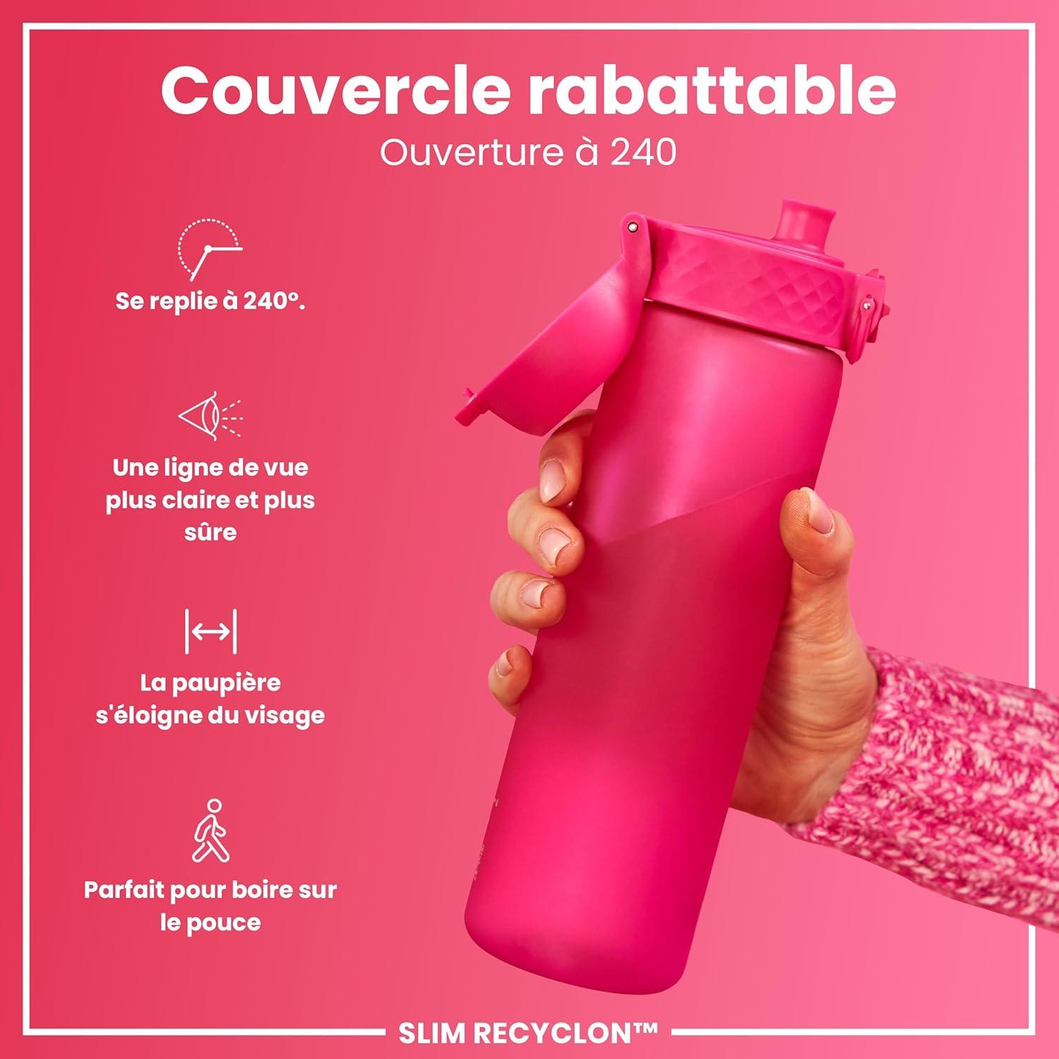 imageIon8 Gourde 500ml AntiFuite Facile Ouvrir Verrouillage Scuris Lavable en Lavevaisselle Sans BPA Poigne de Transport Sadapte aux Portegobelets Facile NettoyerRose