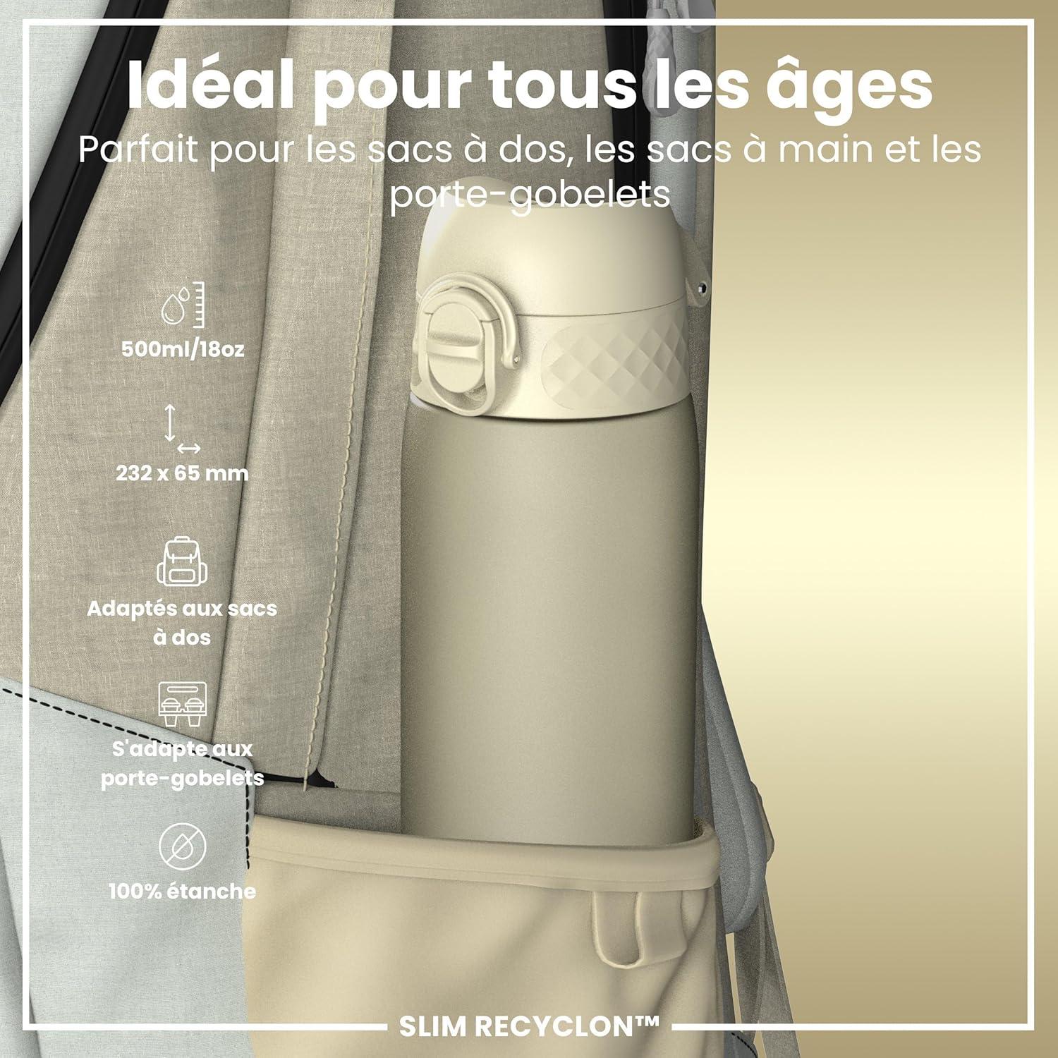 imageIon8 Gourde 500ml AntiFuite Facile Ouvrir Verrouillage Scuris Lavable en Lavevaisselle Sans BPA Poigne de Transport Sadapte aux Portegobelets Facile NettoyerBlanc Crmeux