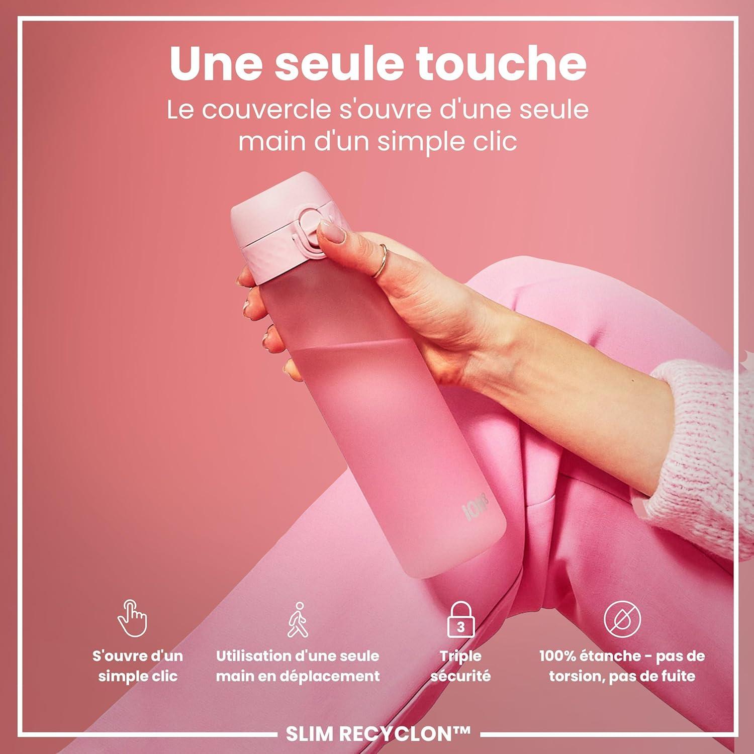 imageIon8 Gourde 500ml AntiFuite Facile Ouvrir Verrouillage Scuris Lavable en Lavevaisselle Sans BPA Poigne de Transport Sadapte aux Portegobelets Facile NettoyerRose Clair