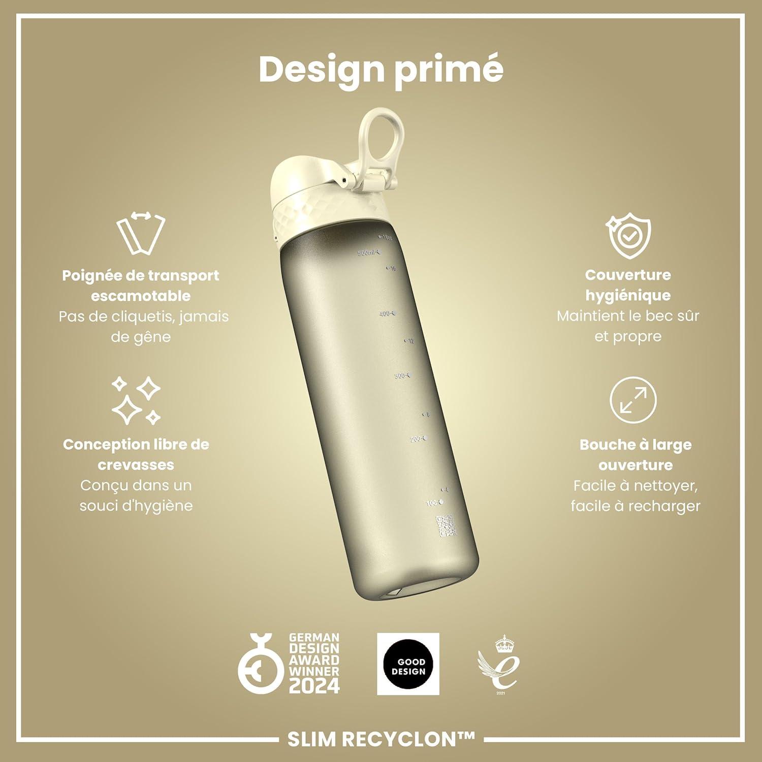 imageIon8 Gourde 500ml AntiFuite Facile Ouvrir Verrouillage Scuris Lavable en Lavevaisselle Sans BPA Poigne de Transport Sadapte aux Portegobelets Facile NettoyerBlanc Crmeux