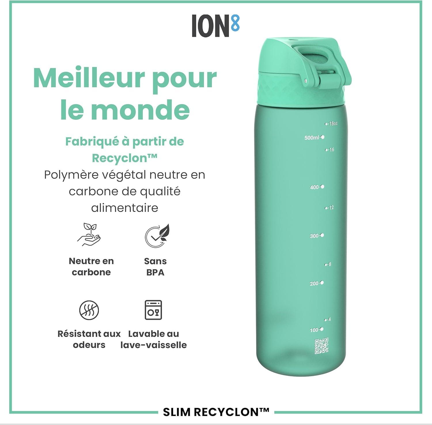 imageIon8 Gourde 500ml AntiFuite Facile Ouvrir Verrouillage Scuris Lavable en Lavevaisselle Sans BPA Poigne de Transport Sadapte aux Portegobelets Facile NettoyerSarcelle