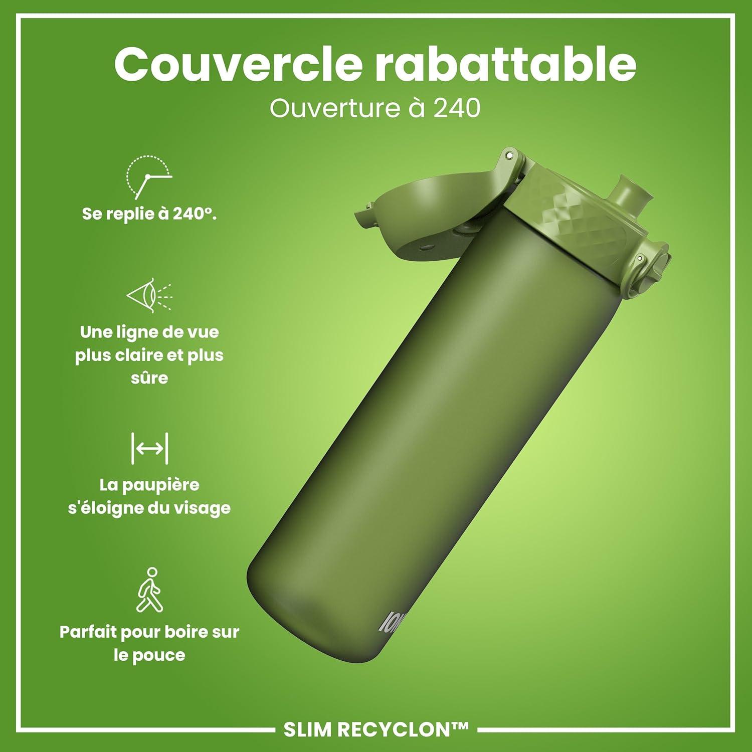 imageIon8 Gourde 500ml AntiFuite Facile Ouvrir Verrouillage Scuris Lavable en Lavevaisselle Sans BPA Poigne de Transport Sadapte aux Portegobelets Facile NettoyerVert Kaki