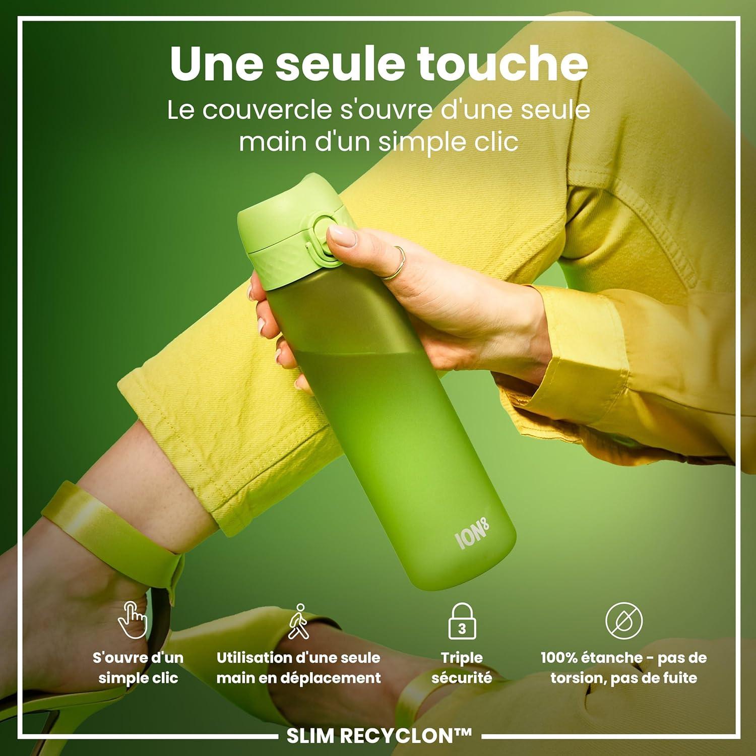 imageIon8 Gourde 500ml AntiFuite Facile Ouvrir Verrouillage Scuris Lavable en Lavevaisselle Sans BPA Poigne de Transport Sadapte aux Portegobelets Facile NettoyerVert