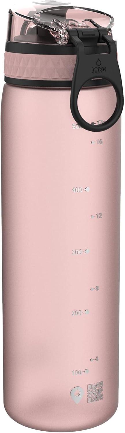 imageIon8 Gourde 500ml AntiFuite Facile Ouvrir Verrouillage Scuris Lavable en Lavevaisselle Sans BPA Poigne de Transport Sadapte aux Portegobelets Facile NettoyerRose Clair