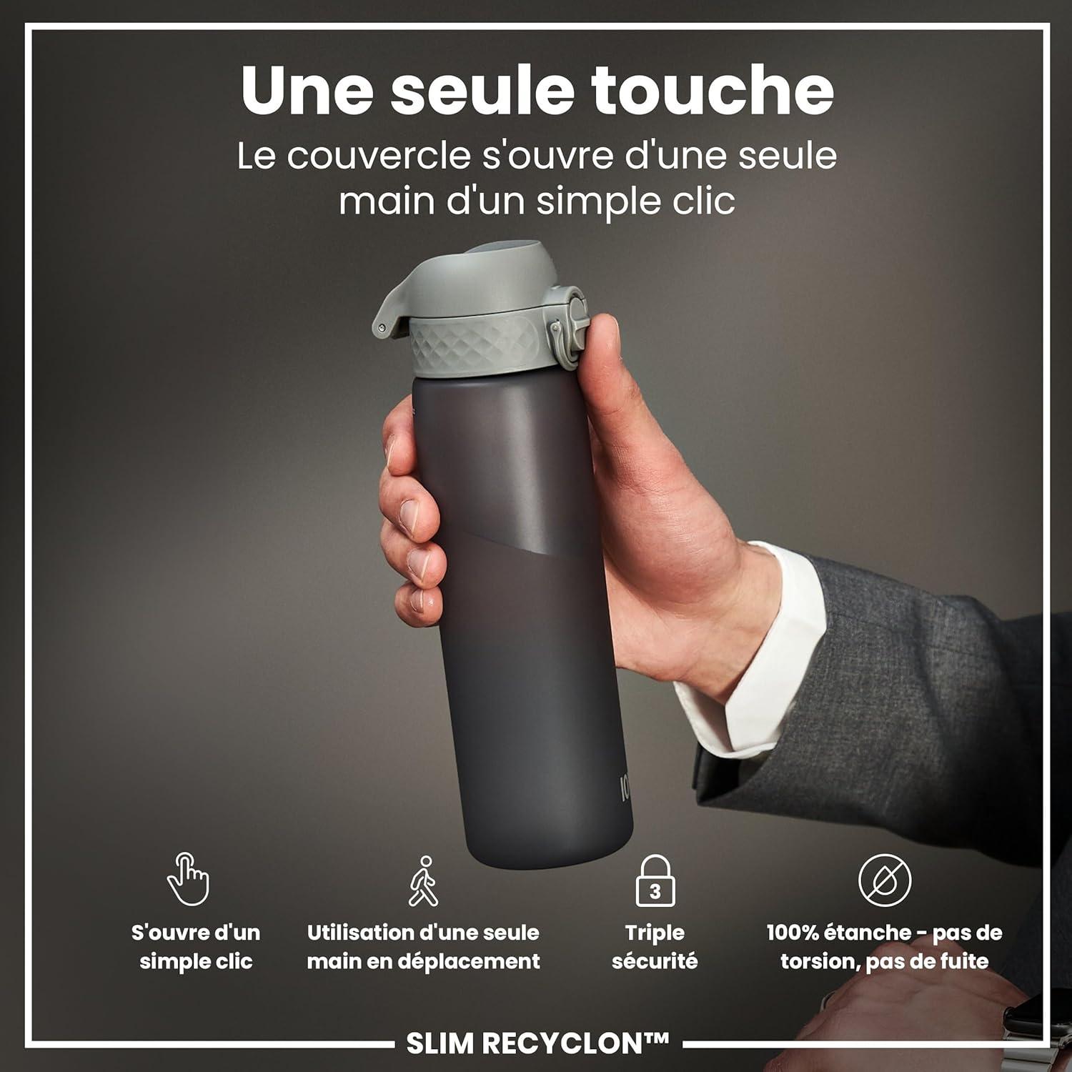 imageIon8 Gourde 500ml AntiFuite Facile Ouvrir Verrouillage Scuris Lavable en Lavevaisselle Sans BPA Poigne de Transport Sadapte aux Portegobelets Facile NettoyerGris
