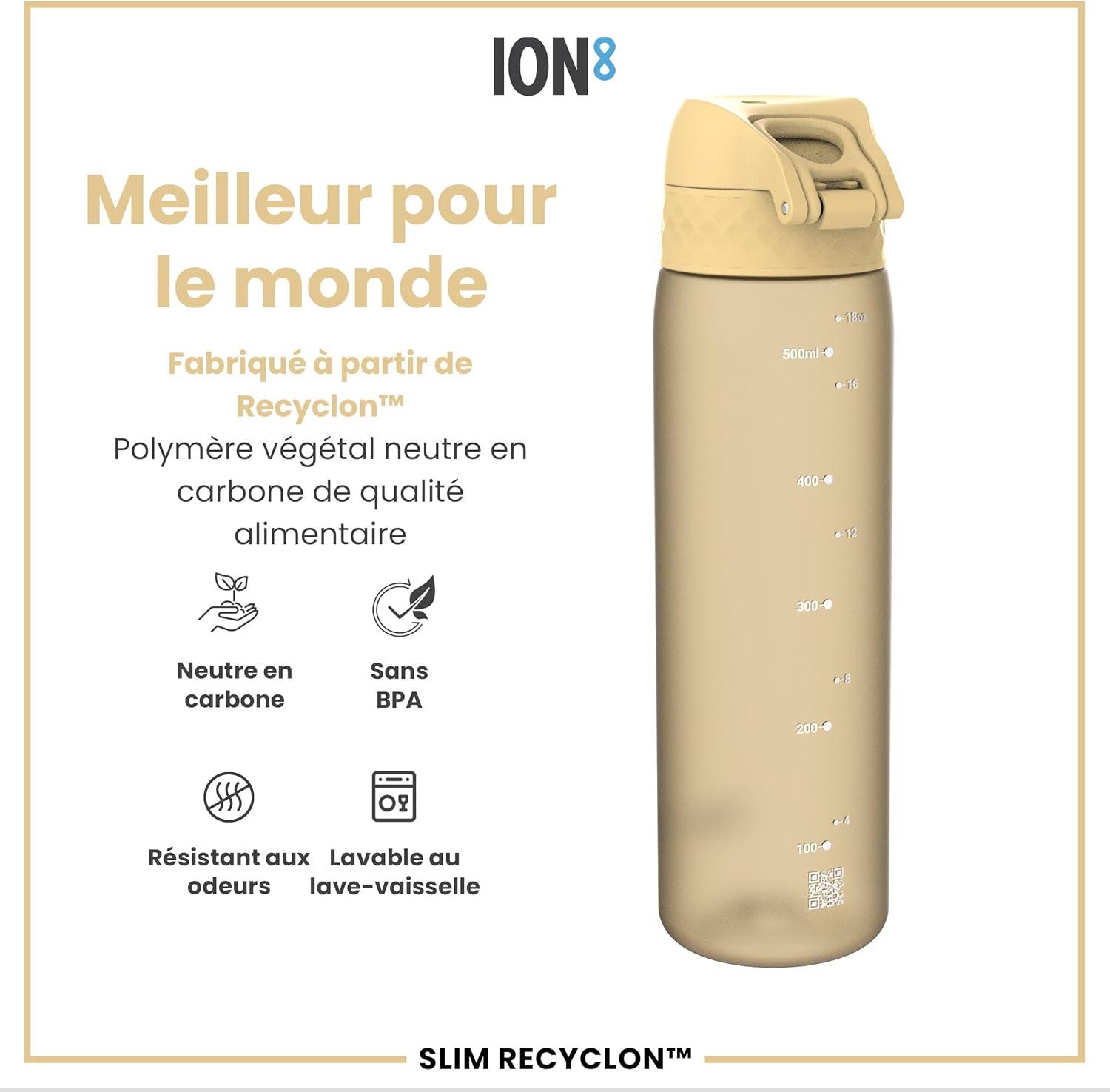 imageIon8 Gourde 500ml AntiFuite Facile Ouvrir Verrouillage Scuris Lavable en Lavevaisselle Sans BPA Poigne de Transport Sadapte aux Portegobelets Facile NettoyerDsert