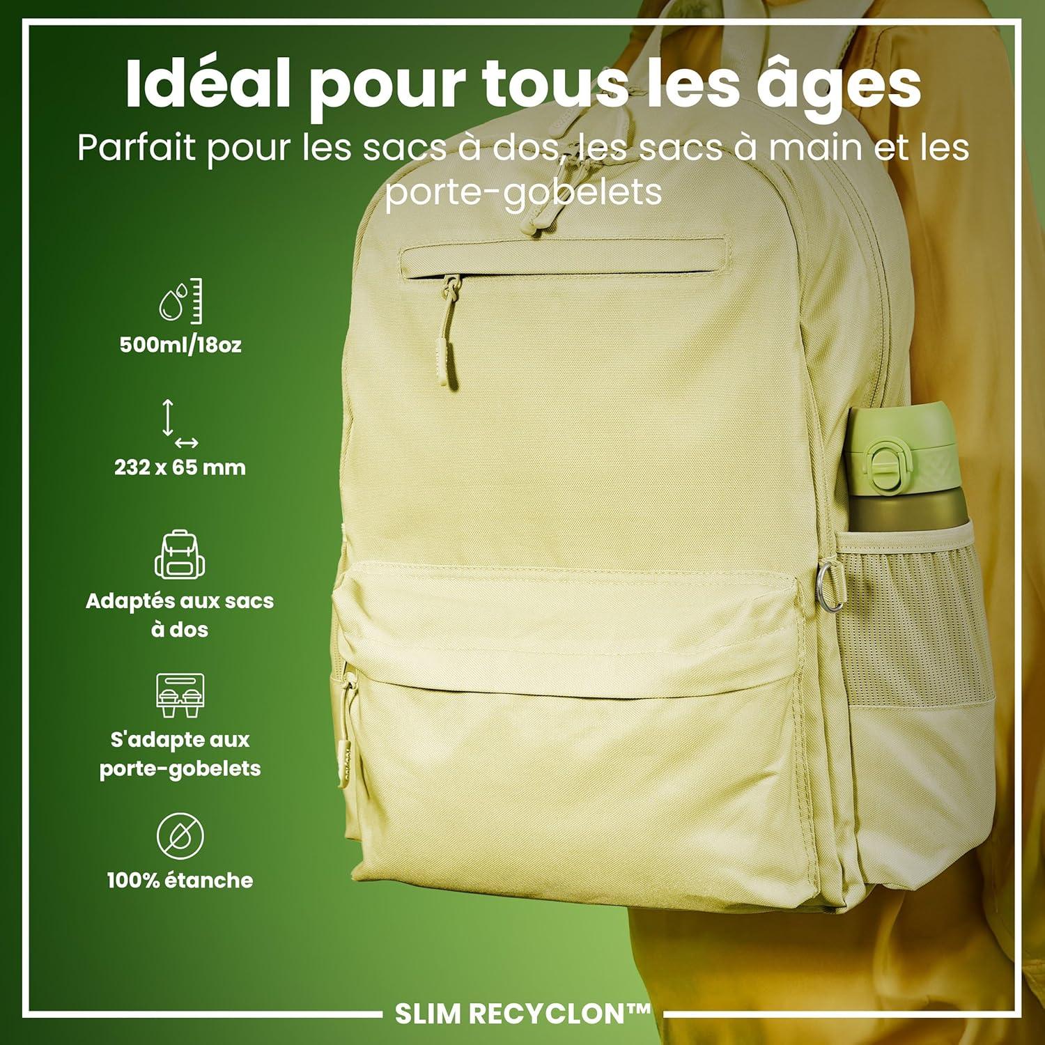 imageIon8 Gourde 500ml AntiFuite Facile Ouvrir Verrouillage Scuris Lavable en Lavevaisselle Sans BPA Poigne de Transport Sadapte aux Portegobelets Facile NettoyerVert